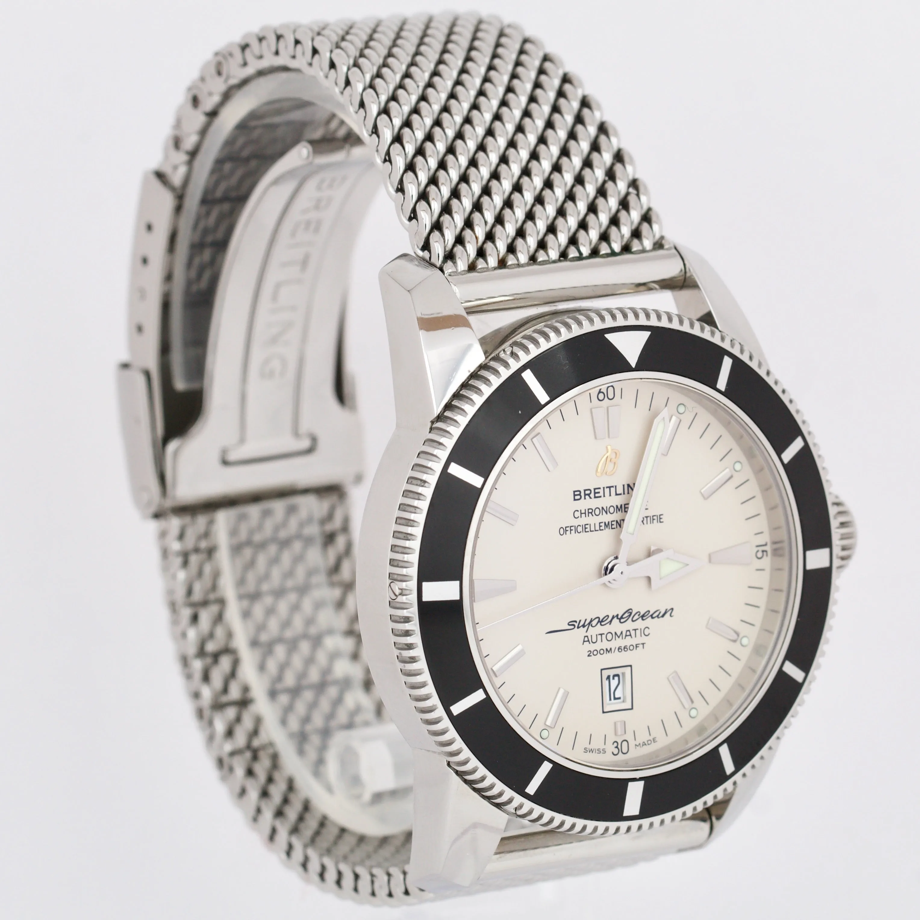 2012 Men's Breitling SuperOcean Heritage 46 A17320 Black White 46mm Mesh Watch