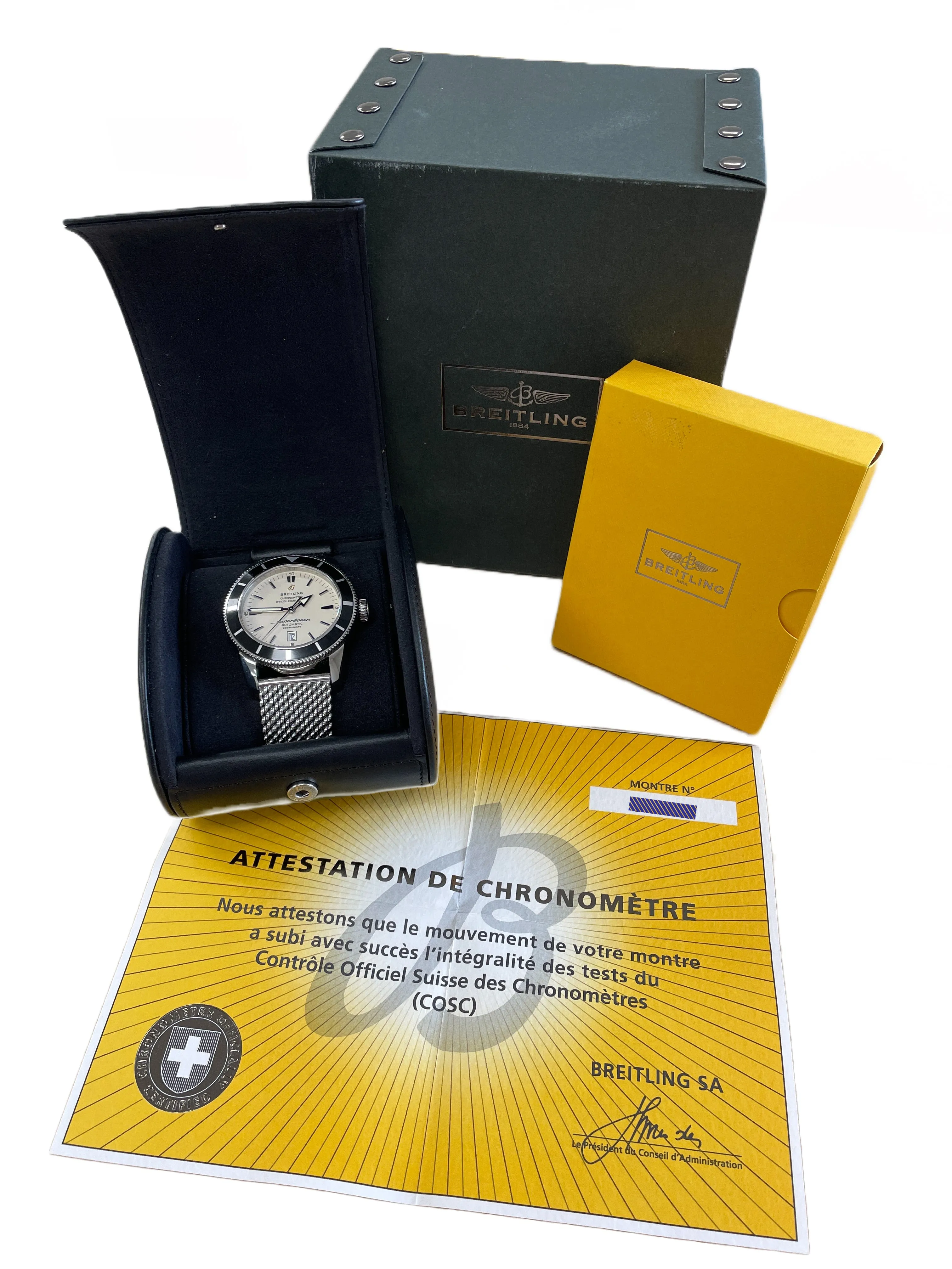 2012 Men's Breitling SuperOcean Heritage 46 A17320 Black White 46mm Mesh Watch