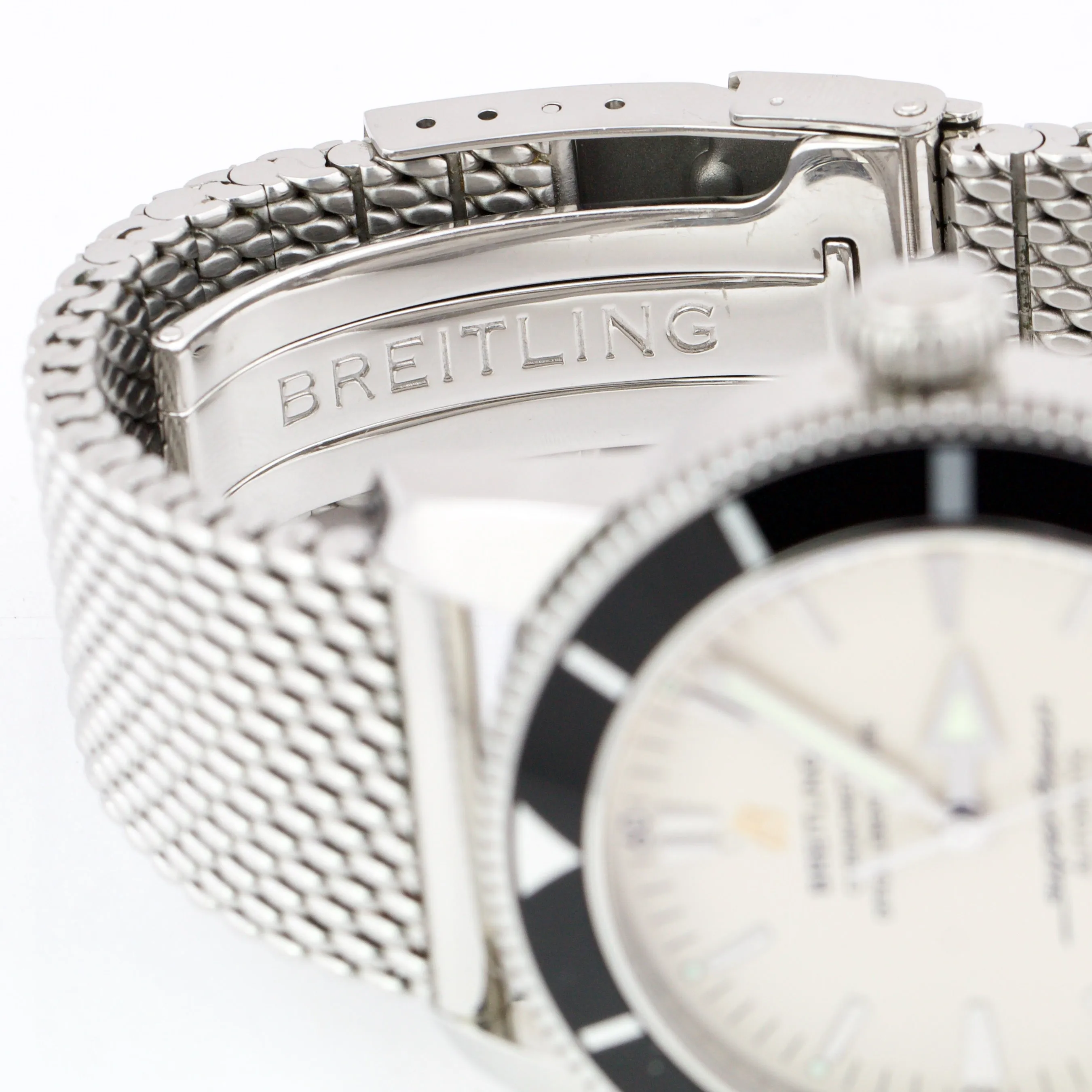 2012 Men's Breitling SuperOcean Heritage 46 A17320 Black White 46mm Mesh Watch
