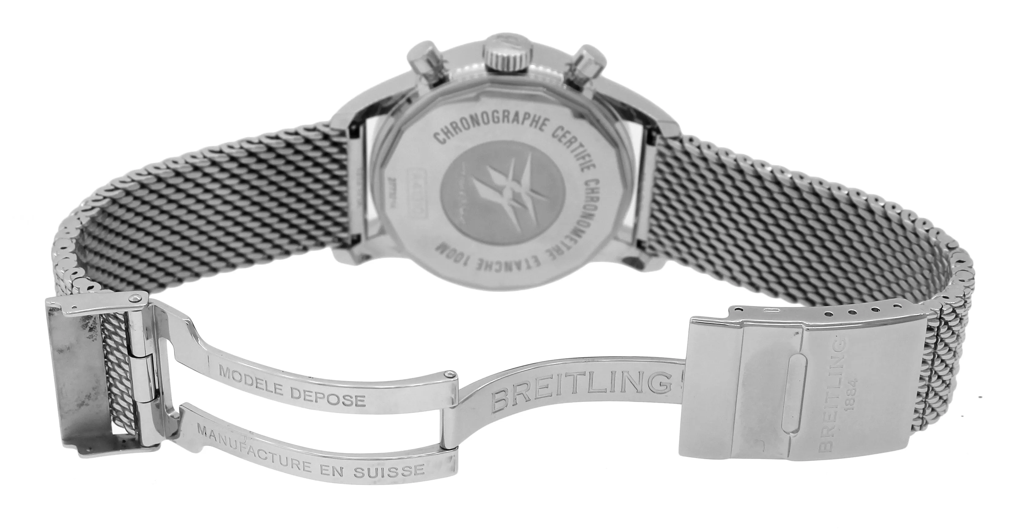 2014 Breitling Transocean Chronograph 38mm Silver Diamond Mesh A41310 Watch