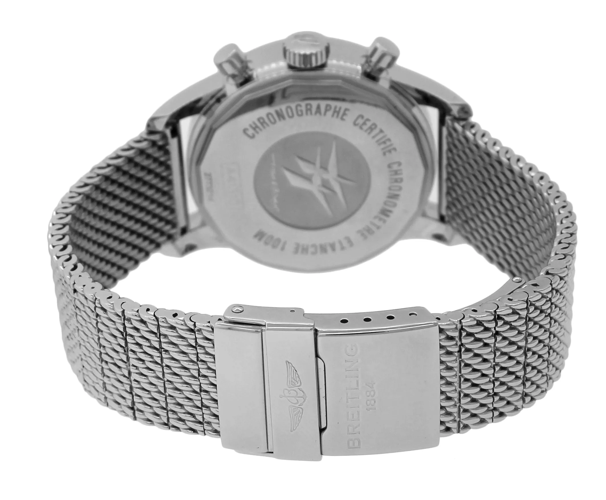 2014 Breitling Transocean Chronograph 38mm Silver Diamond Mesh A41310 Watch
