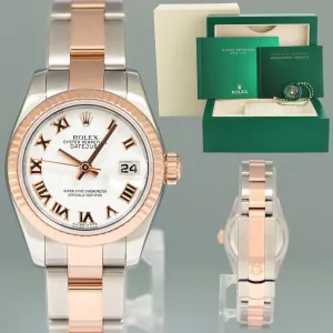 2015 MINT Ladies Rolex DateJust 179171 White Roman Two-Tone Rose Gold Oyster Watch