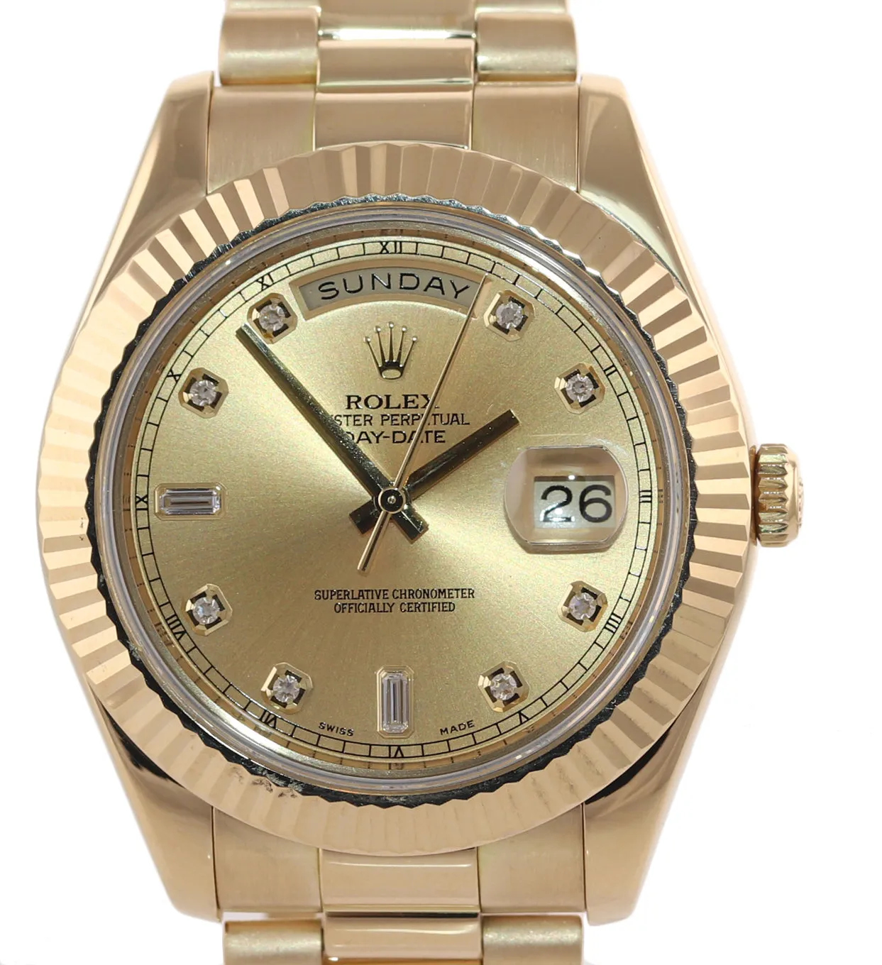 2015 Rolex Day-Date II 41mm Champagne Diamond President 218238 18K Gold Watch