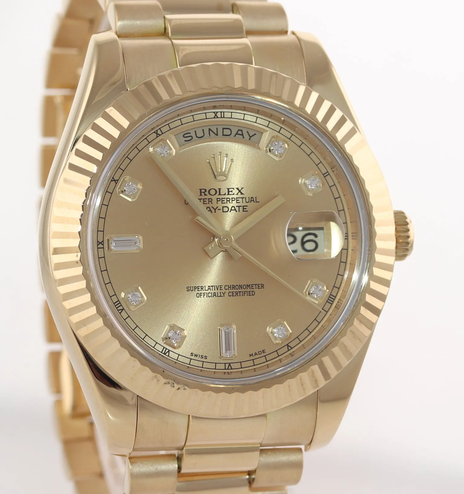2015 Rolex Day-Date II 41mm Champagne Diamond President 218238 18K Gold Watch