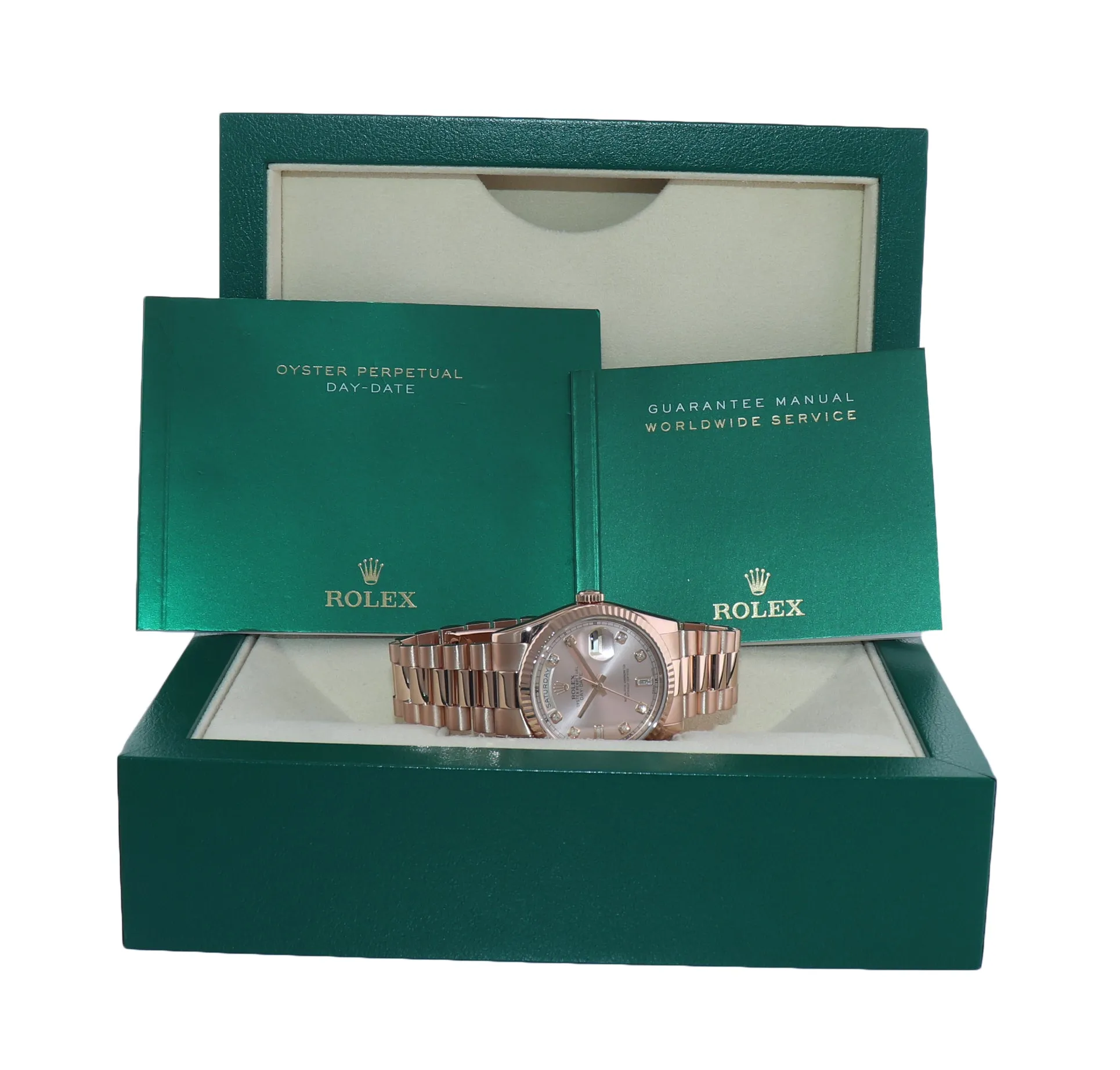 2015 Rolex President Day Date Rose Gold 118235 Diamond Heavy Buckle Watch Box