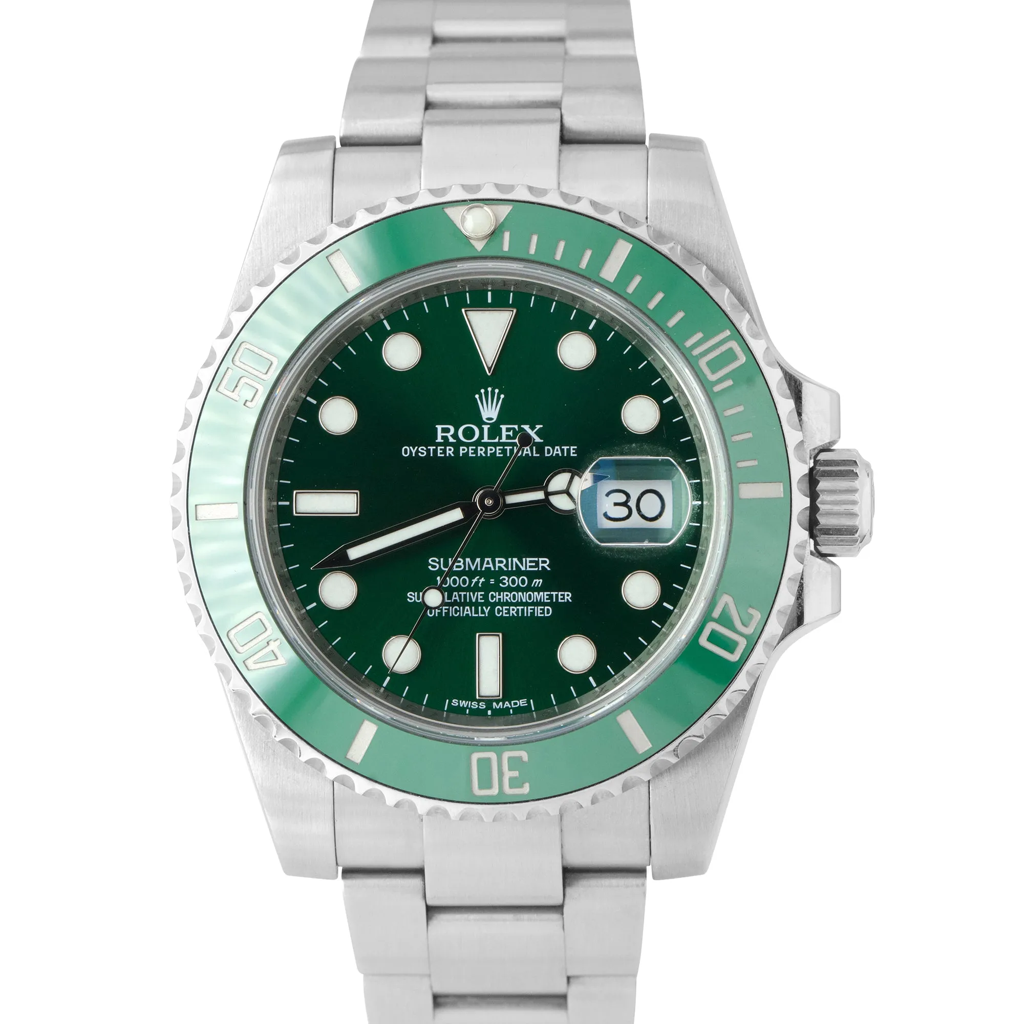 2015 Rolex Submariner Date Hulk Stainless Green Ceramic 40mm Watch 116610 LV B P