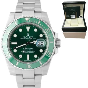 2015 Rolex Submariner Date Hulk Stainless Green Ceramic 40mm Watch 116610 LV B P