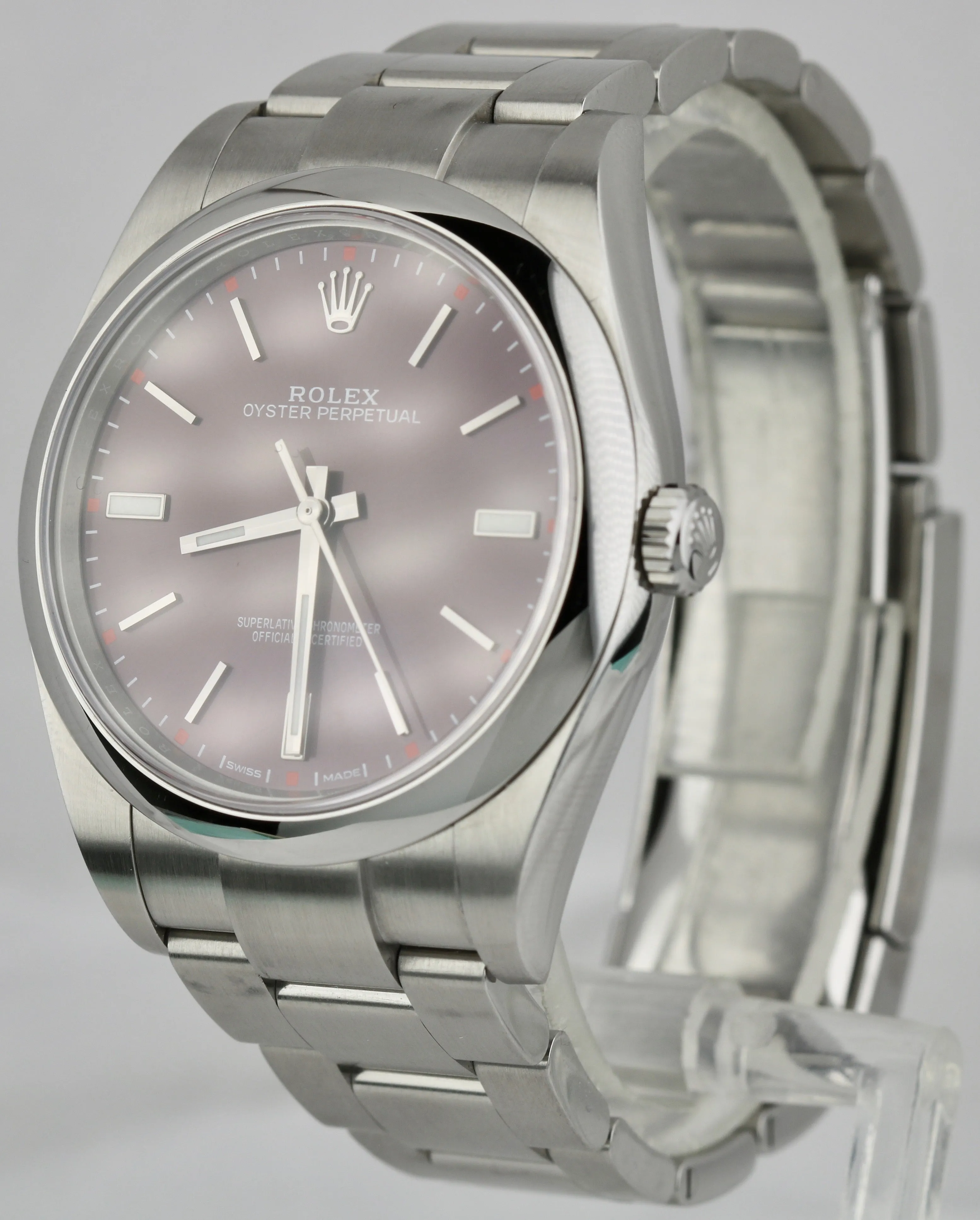 2018 Rolex Oyster Perpetual 39mm Grape Stainless Steel 114300 Watch B&P