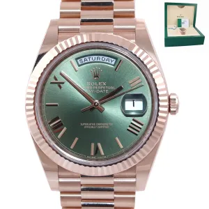 2019 NEW Rolex President 40mm 18k Rose Gold Olive Green Roman 228235 Watch Box