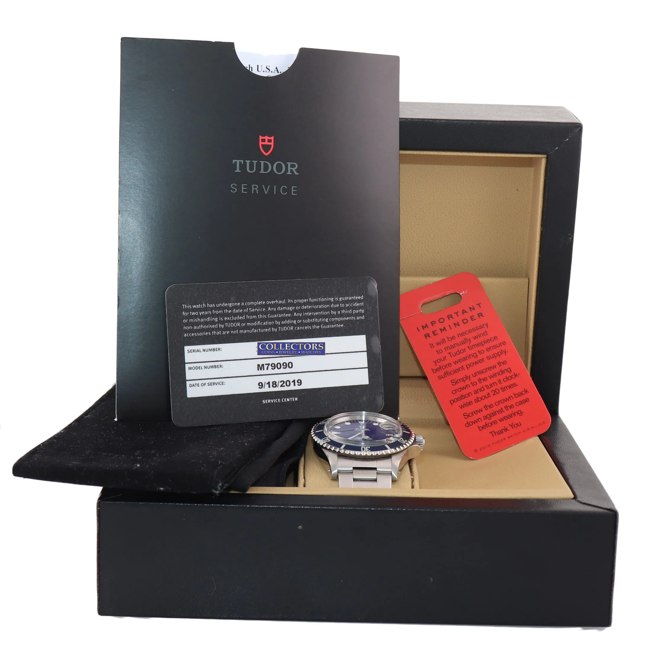 2019 ROLEX SERVICE Tudor Submariner Matte Blue 79090 Prince Date 40mm Watch
