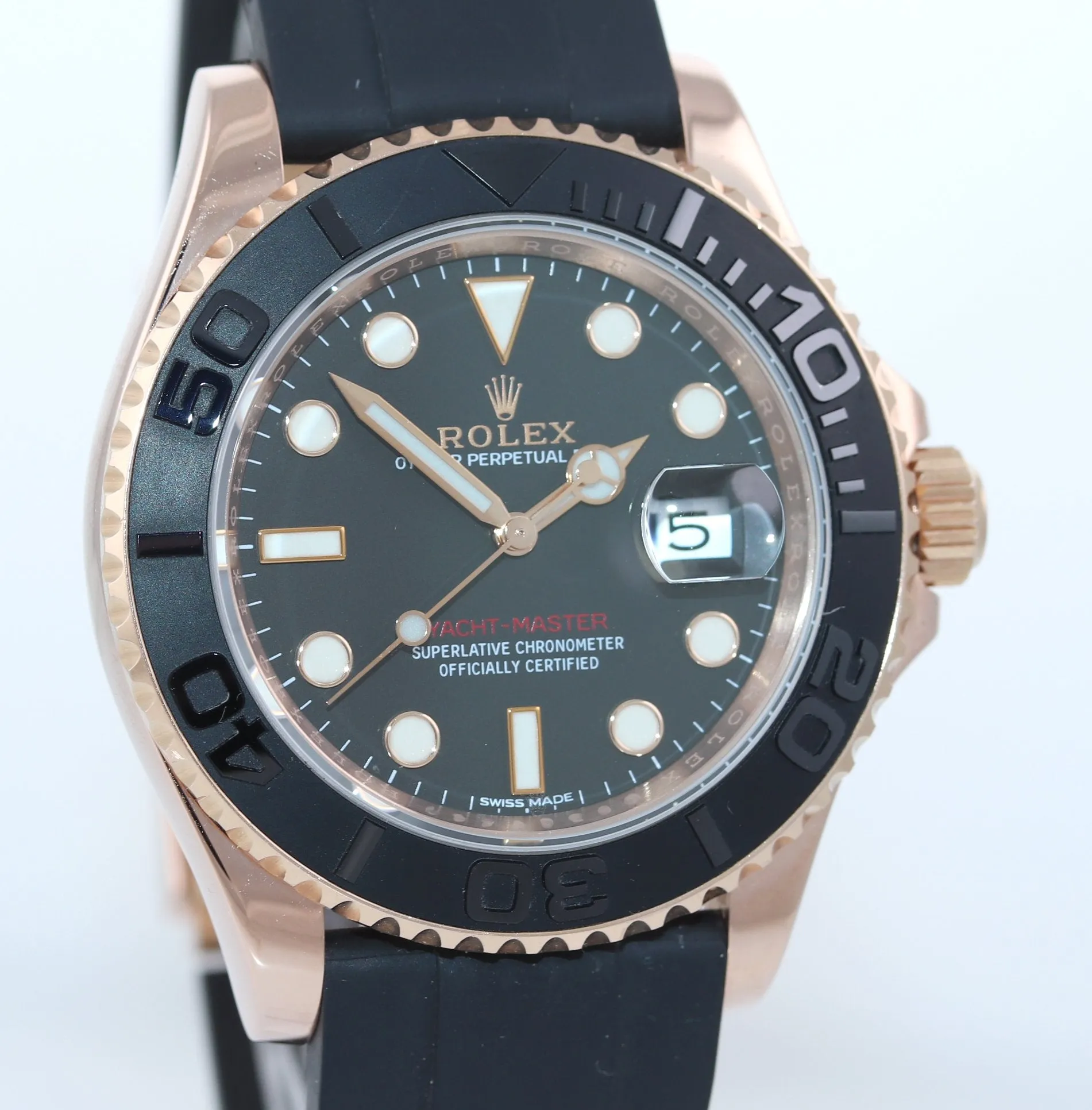 2019 Rolex Yacht-Master 116655 18k Everose 40mm Black Oysterflex Watch Box