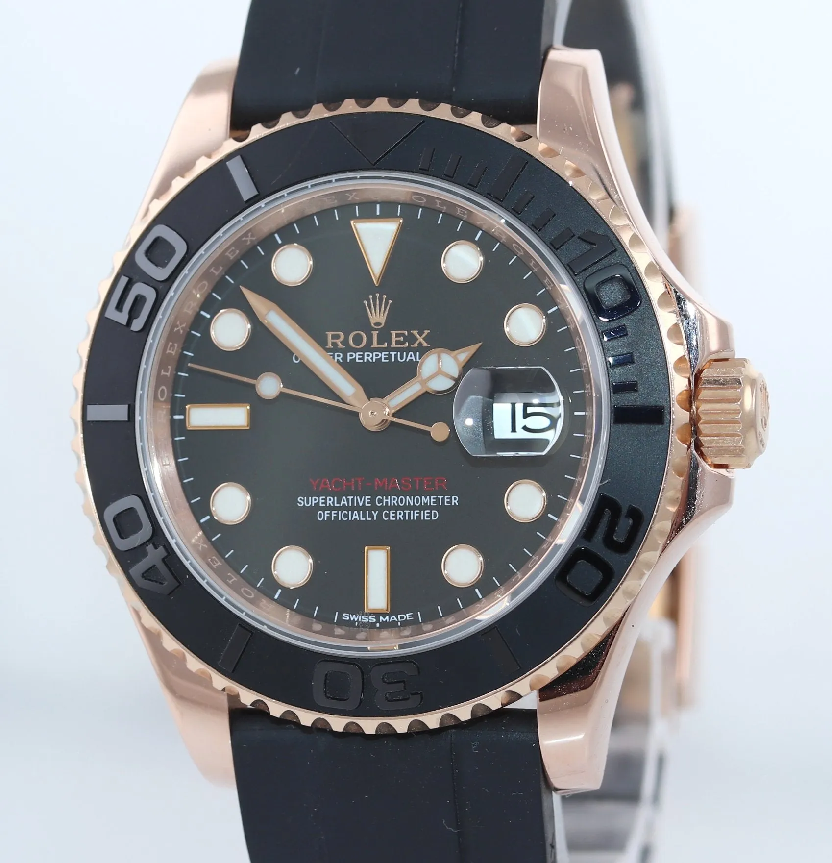 2019 Rolex Yacht-Master 116655 18k Everose 40mm Black Oysterflex Watch Box