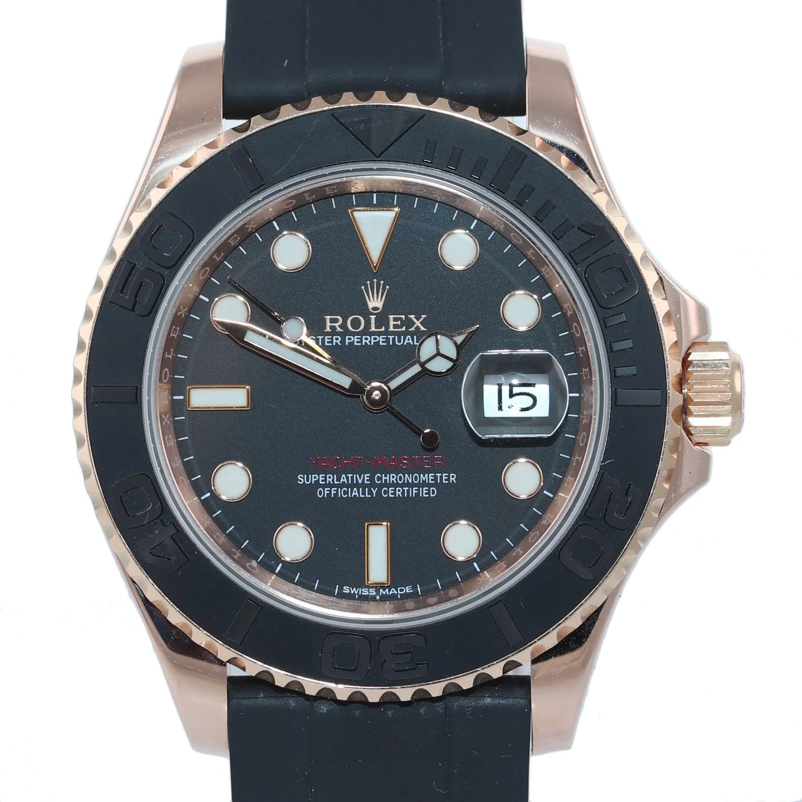2019 Rolex Yacht-Master 116655 18k Everose 40mm Black Oysterflex Watch Box