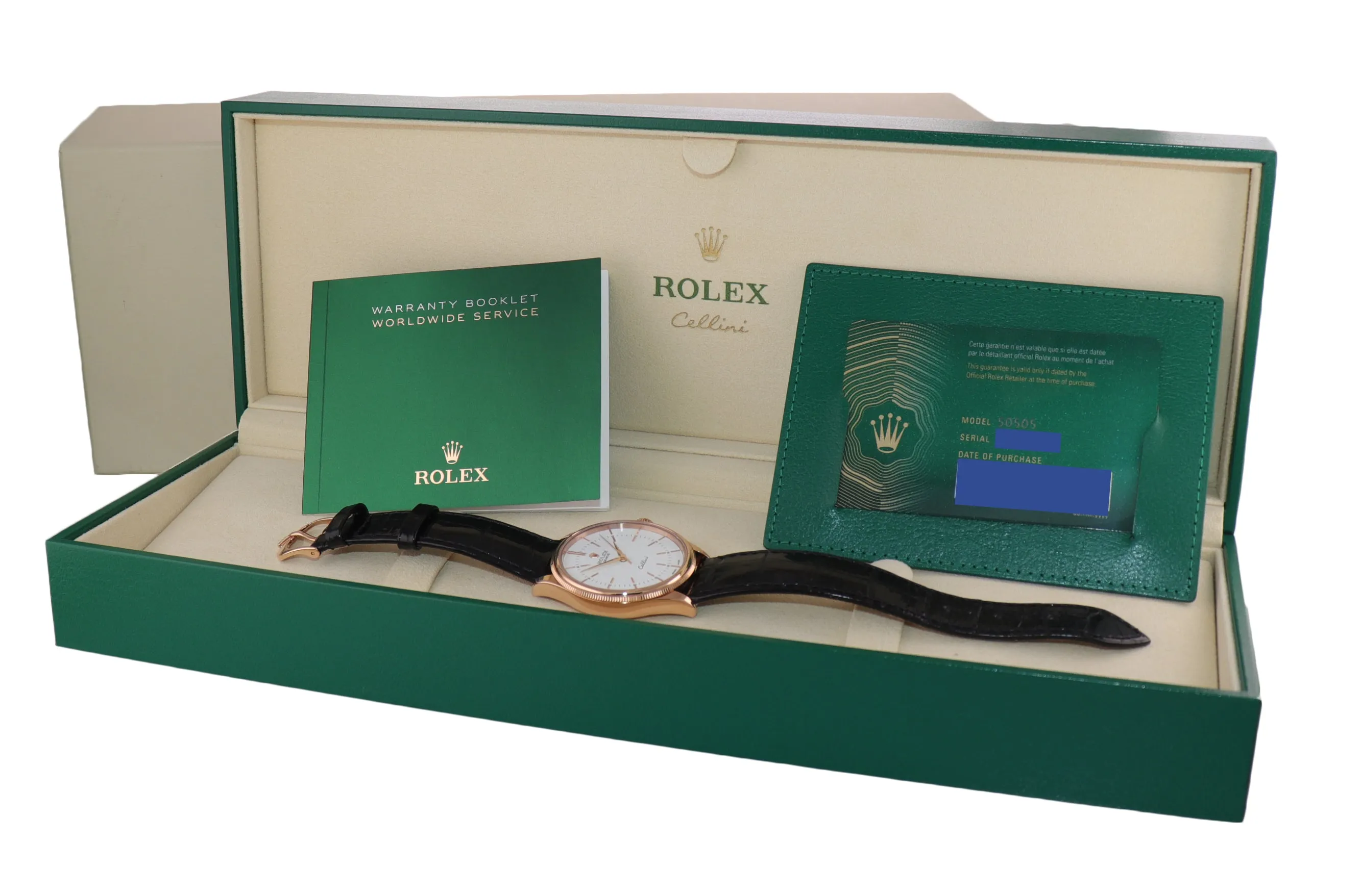 2021 NEW PAPERS Rolex Cellini 39mm Rose Gold White Dial 50505 Watch Box