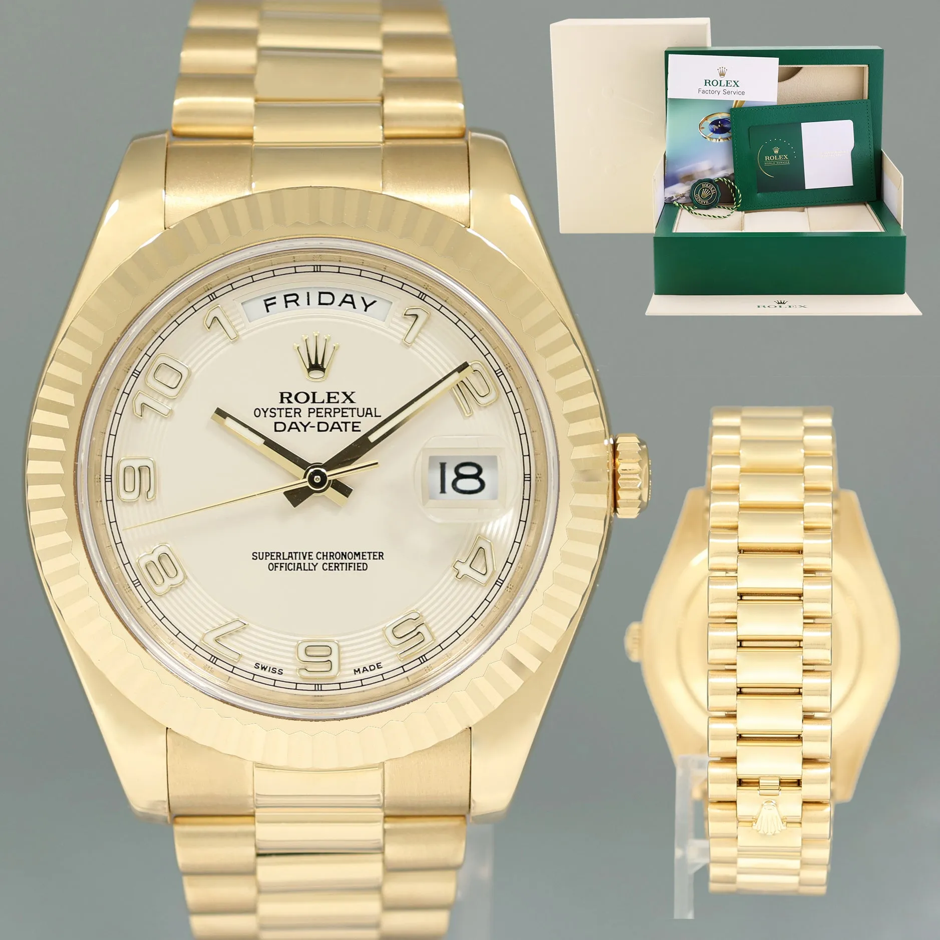 2025 RSC PAPERS Rolex Day Date II President Yellow Gold White Dial 41mm 218238 Watch