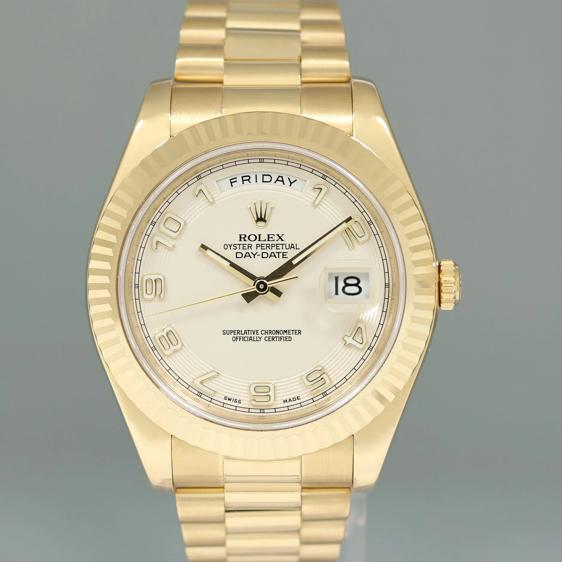 2025 RSC PAPERS Rolex Day Date II President Yellow Gold White Dial 41mm 218238 Watch