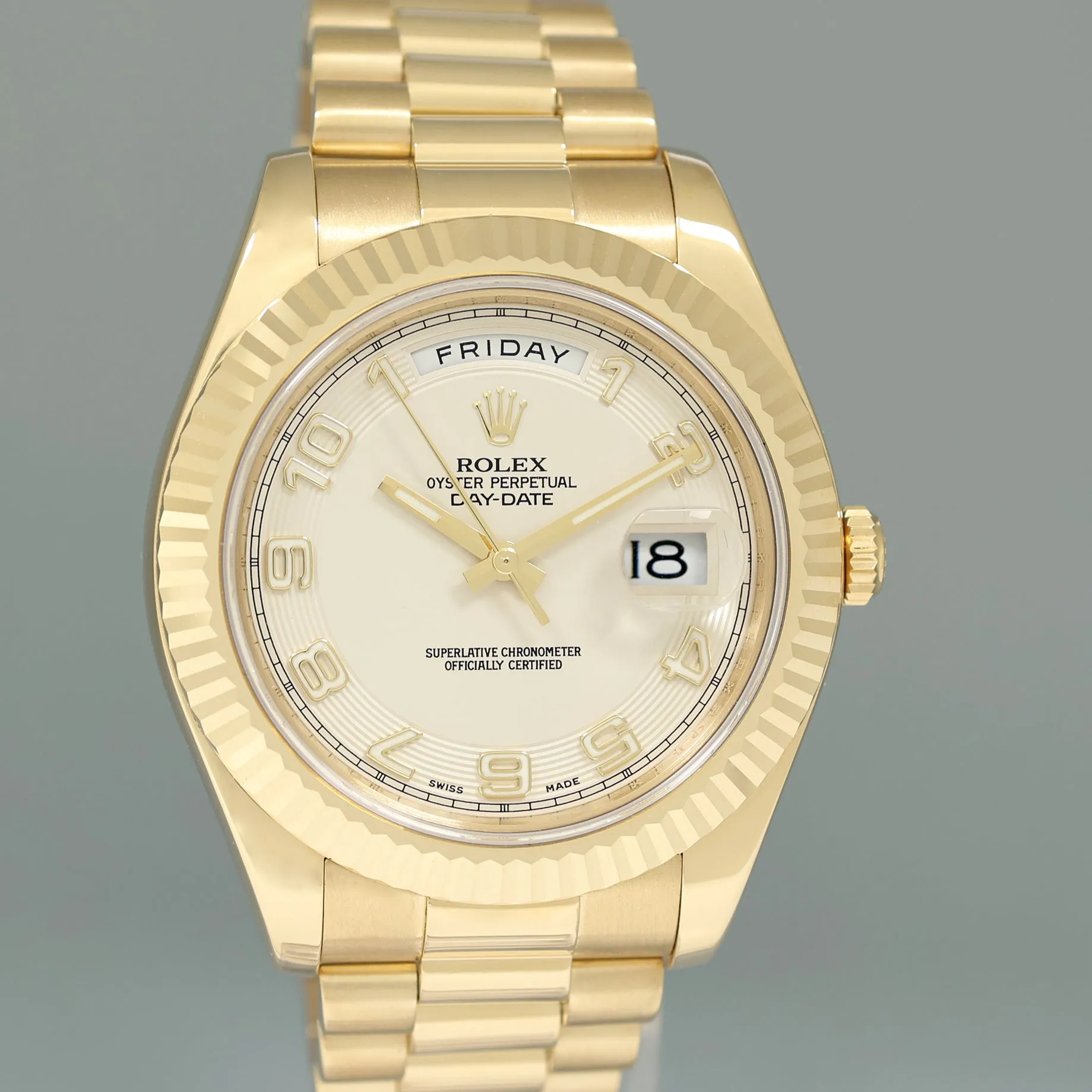 2025 RSC PAPERS Rolex Day Date II President Yellow Gold White Dial 41mm 218238 Watch