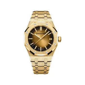 A&P Luxury Watches Royal Oak 15550BA.GG.1356BA.01 Frosted Yellow Gold Smoked Yellow Dial