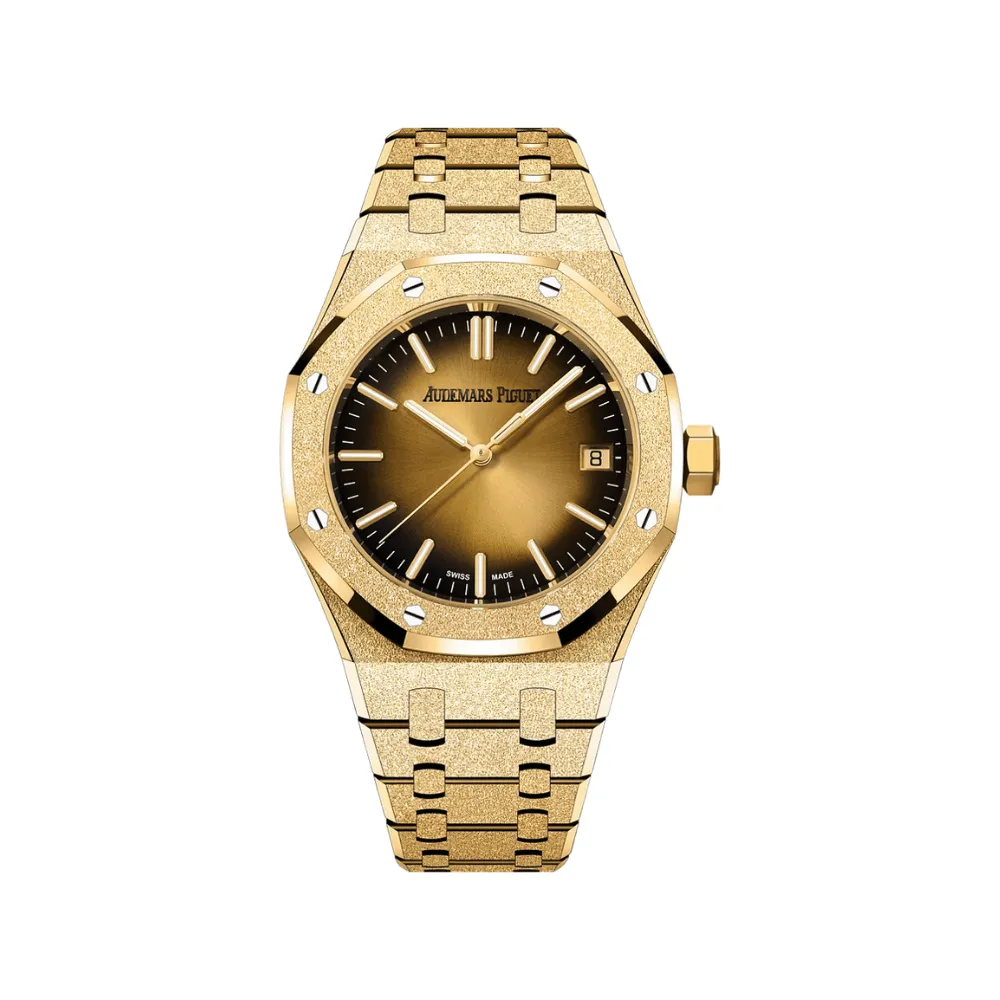 A&P Luxury Watches Royal Oak 15550BA.GG.1356BA.01 Frosted Yellow Gold Smoked Yellow Dial