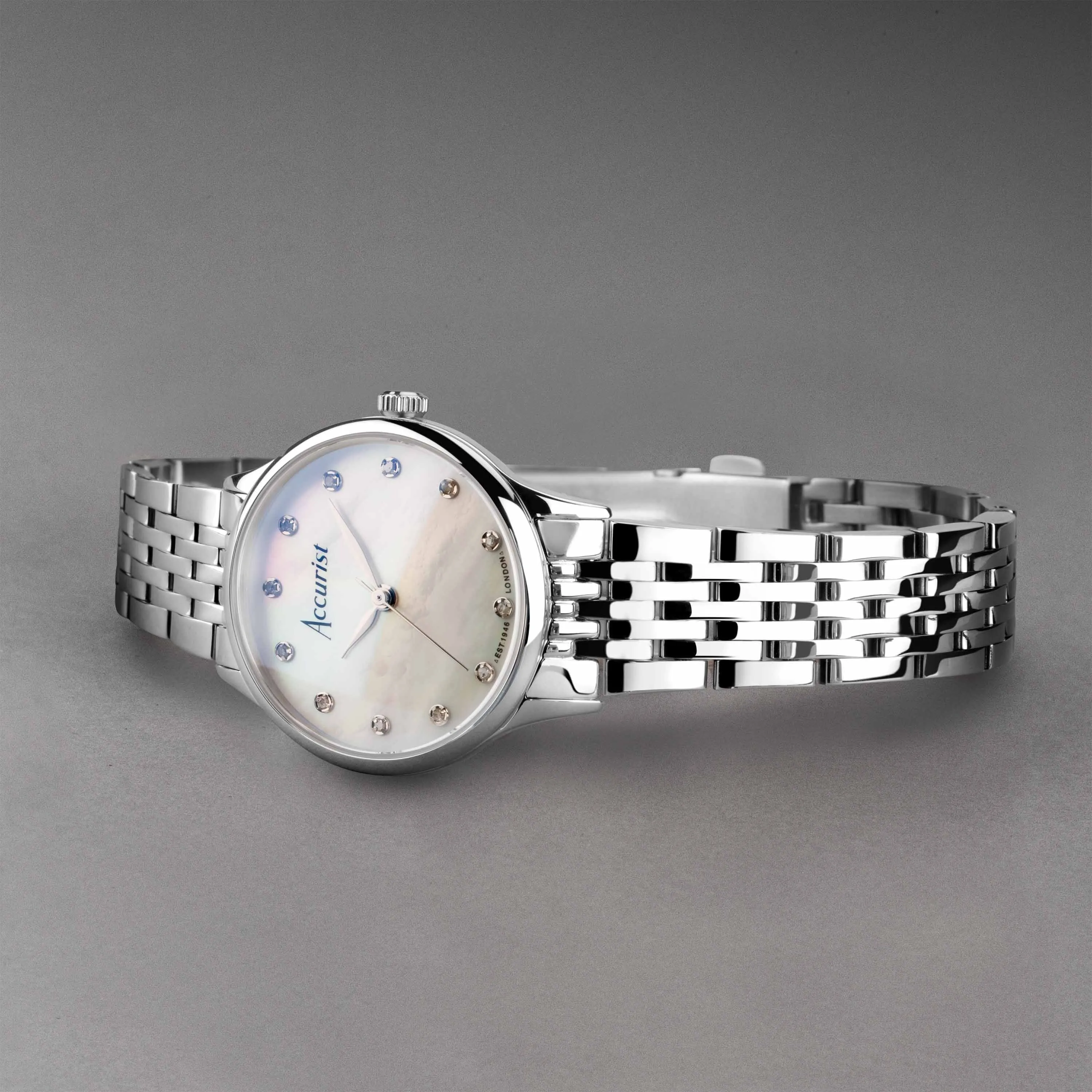 Accurist Dress Diamond Ladies Watch | Silver Stainless Steel Case & Bracelet with White Mother of Pearl Dial | 28mm