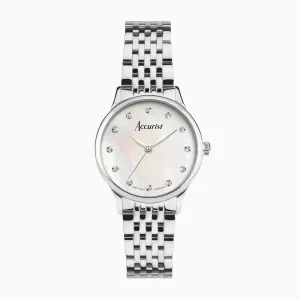 Accurist Dress Diamond Ladies Watch | Silver Stainless Steel Case & Bracelet with White Mother of Pearl Dial | 28mm