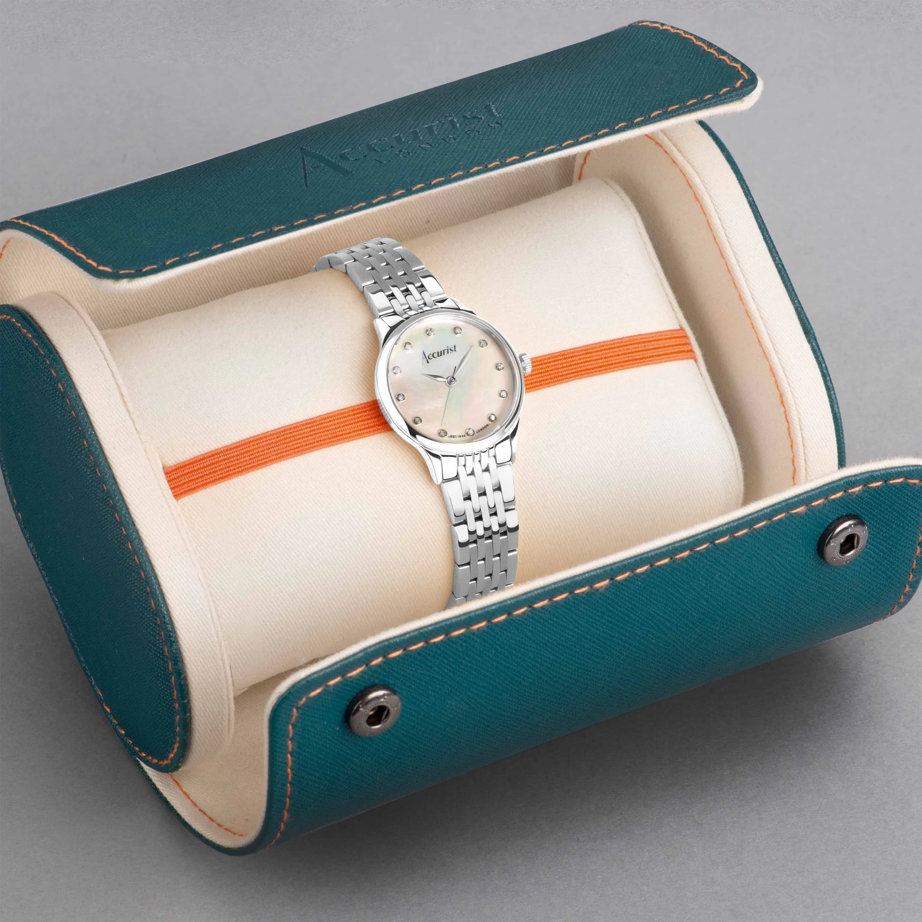 Accurist Dress Diamond Ladies Watch | Silver Stainless Steel Case & Bracelet with White Mother of Pearl Dial | 28mm