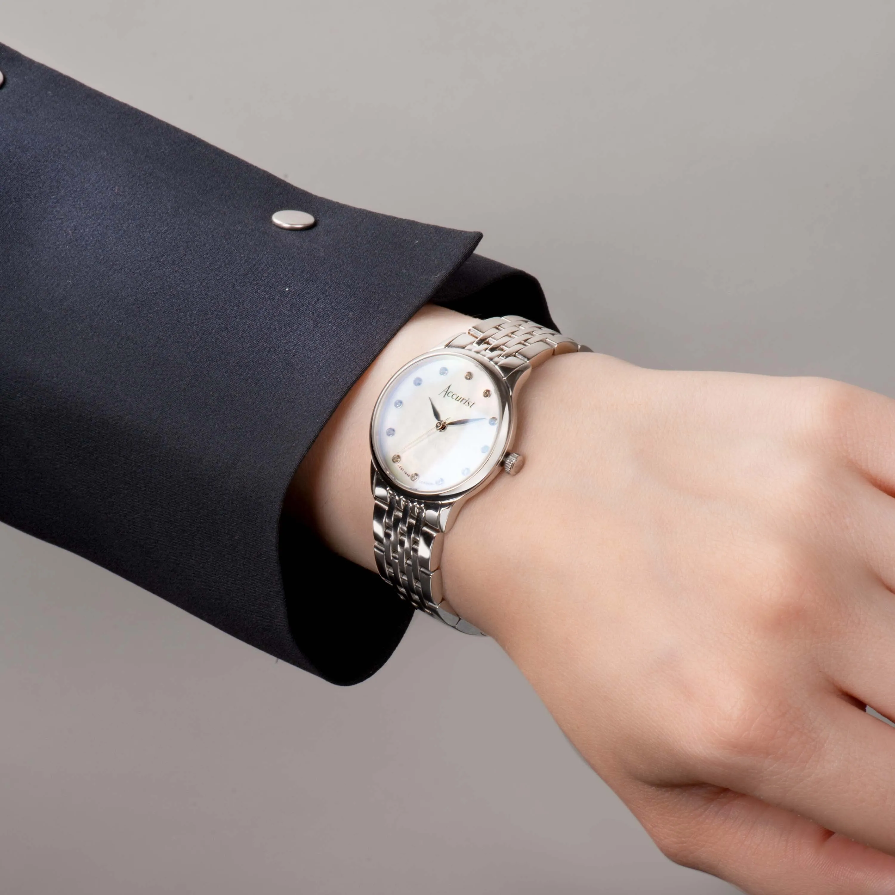 Accurist Dress Diamond Ladies Watch | Silver Stainless Steel Case & Bracelet with White Mother of Pearl Dial | 28mm
