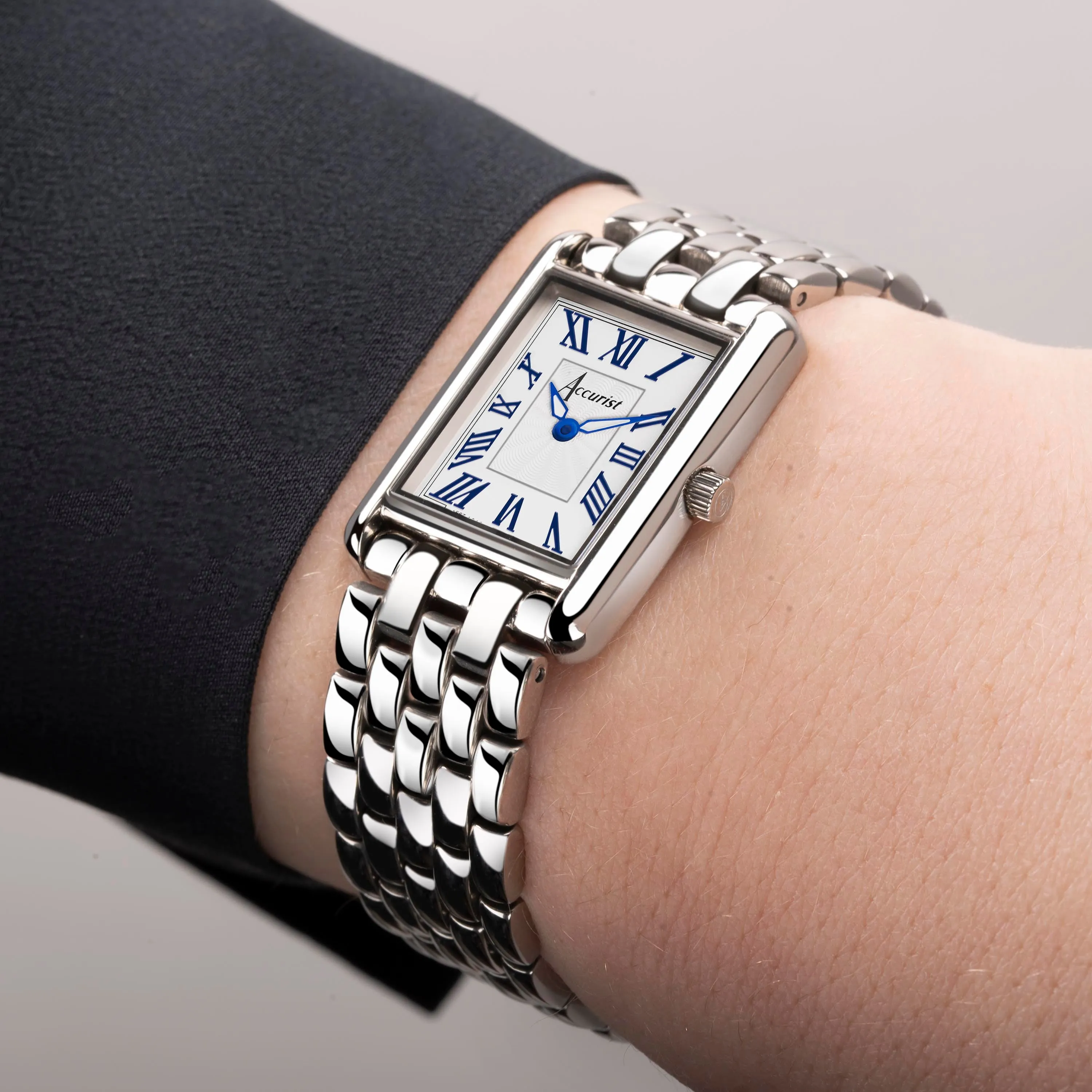 Accurist Rectangle Ladies Watch | Silver Case & Stainless Steel Bracelet with White Dial | 26mm