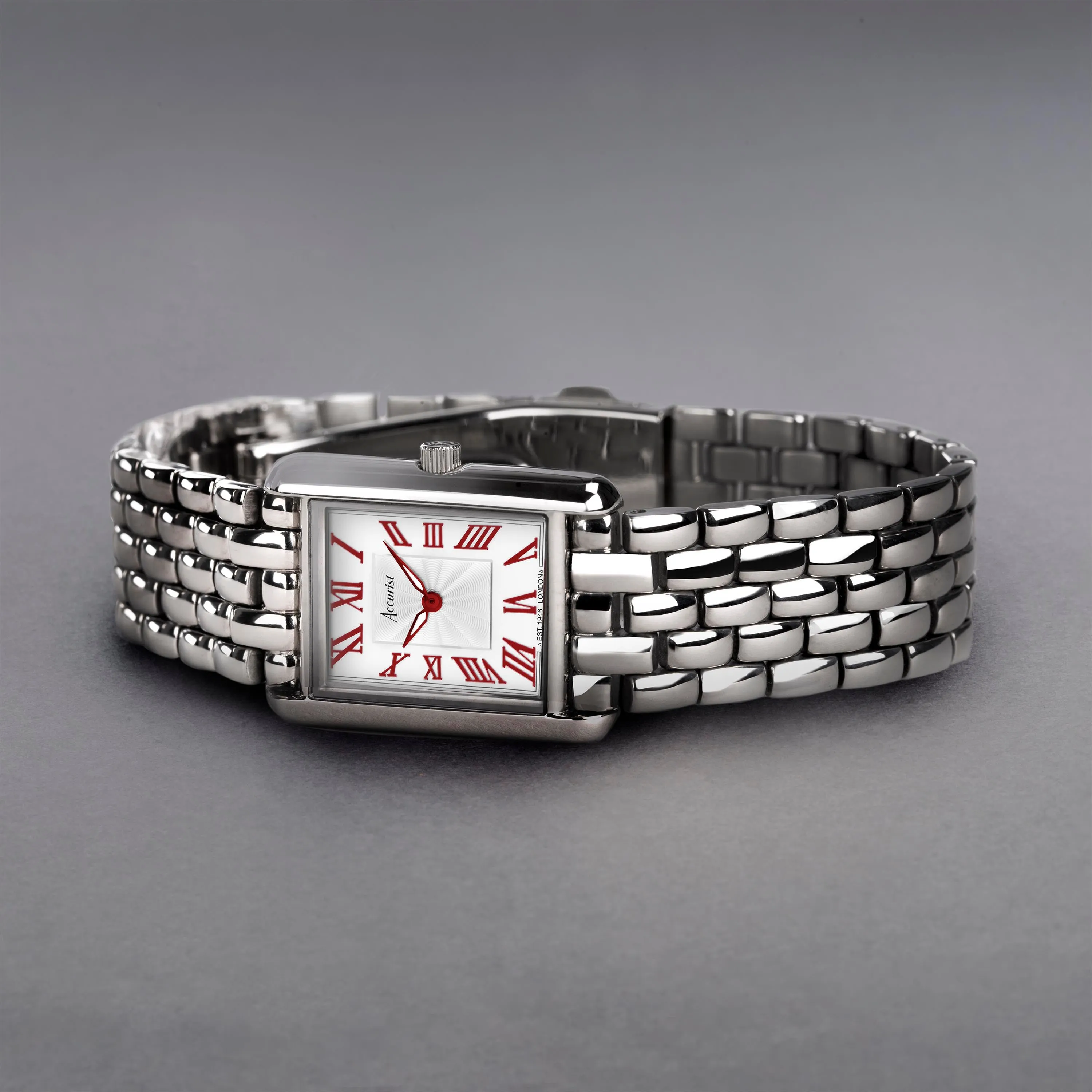 Accurist Rectangle Ladies Watch | Silver Case & Stainless Steel Bracelet with White Dial | 26mm