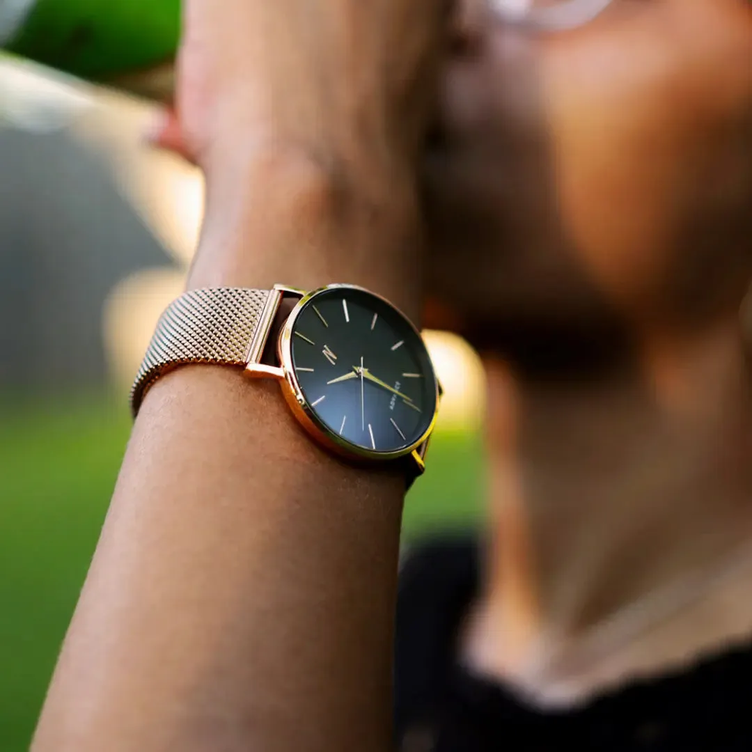 Advance CRWN 36MM Unisex Watch In Rose Gold/Black