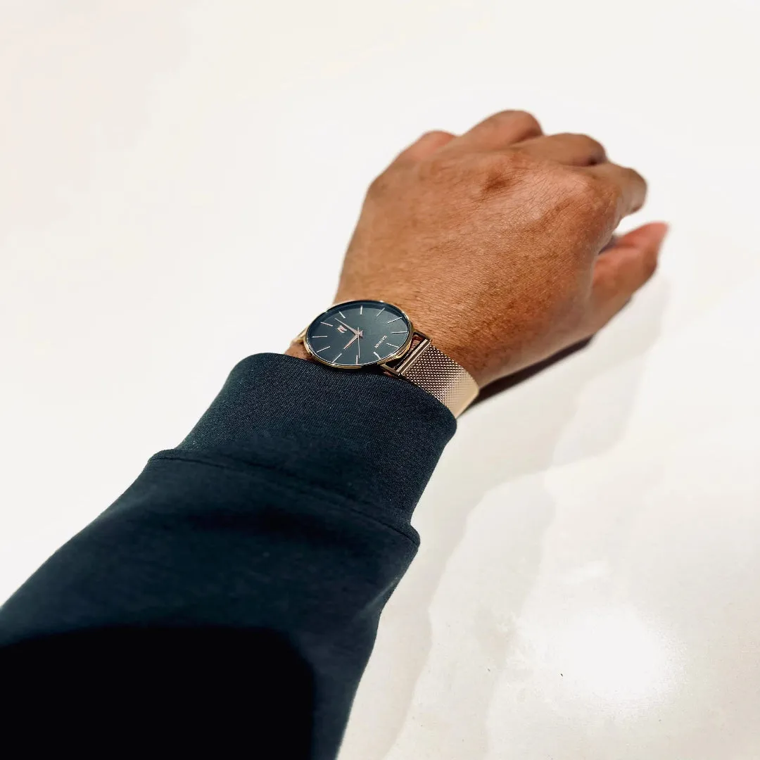 Advance CRWN 36MM Unisex Watch In Rose Gold/Black