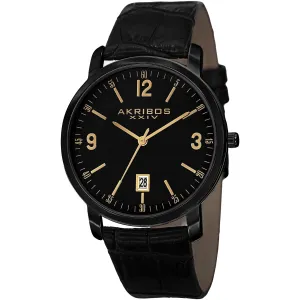 Akribos Xxiv Black Dial Black Leather Quartz Men's Watch AK780BK