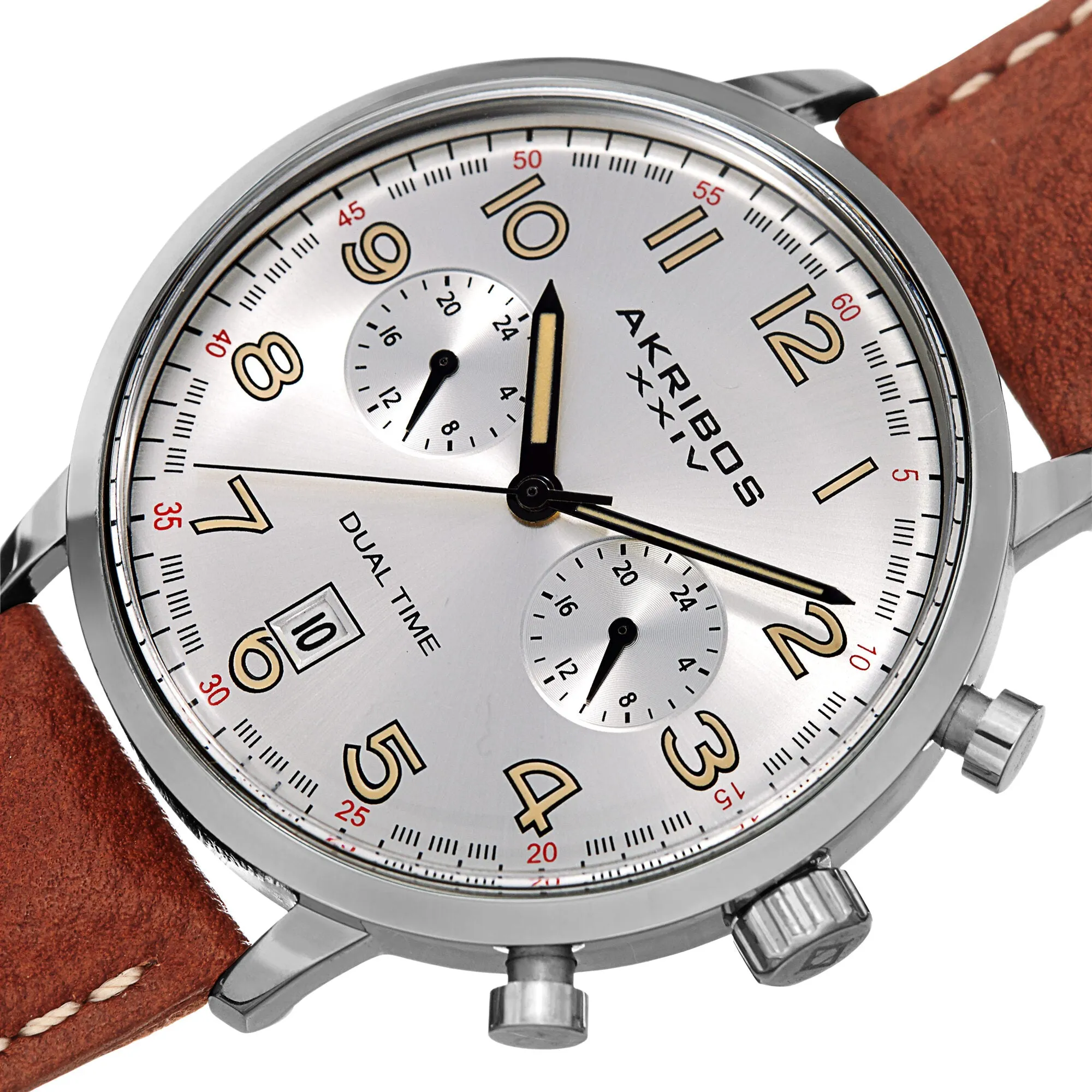Akribos Xxiv Silver Dial Dual Time Men's Watch AK1023SSBR