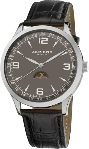 Akribos XxivTaupe Dial Black Leather Men's Watch AK637SSB