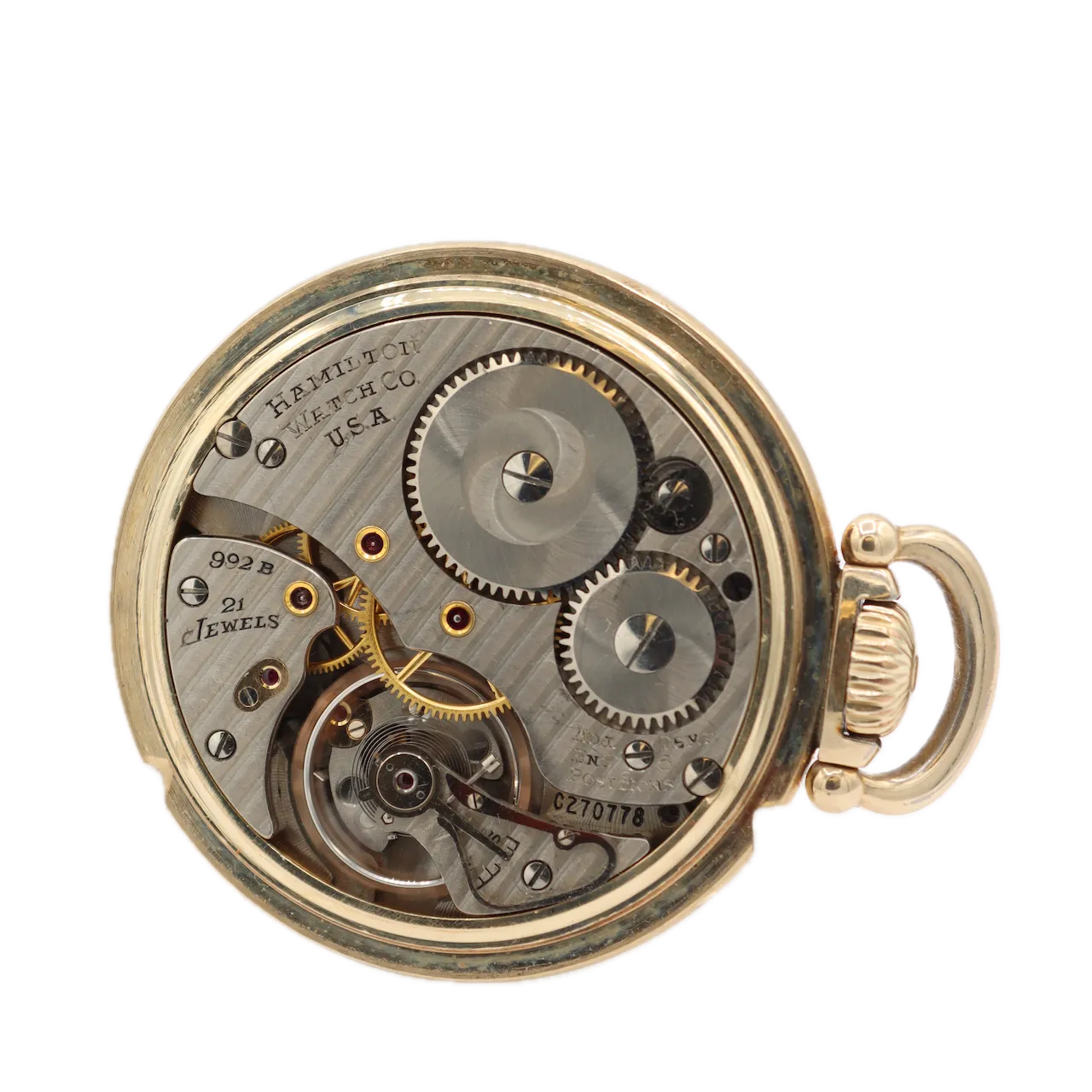 Antique 16S Hamilton Mechanical Open Face Pocket Watch 992B 10k Gold Filled
