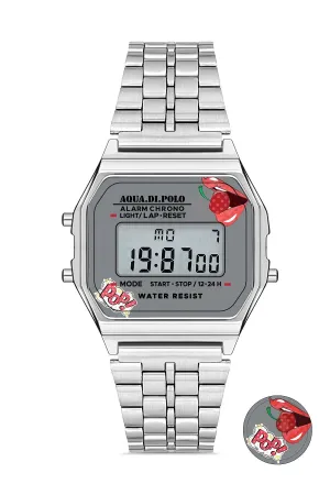 Aqua di Polo Kadın Gümüş Metal Kordonlu Pop Dijital Retro Saat