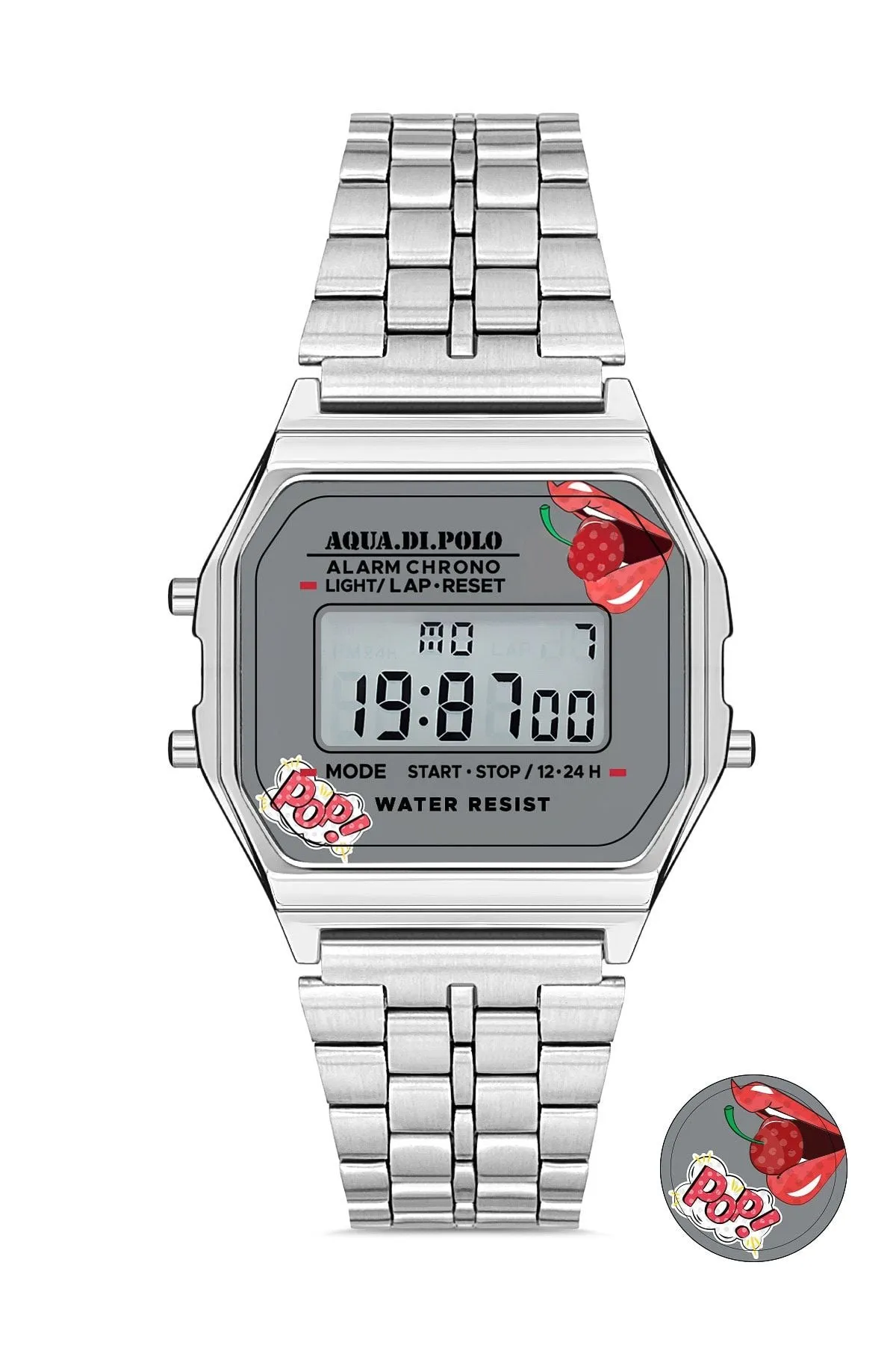 Aqua di Polo Kadın Gümüş Metal Kordonlu Pop Dijital Retro Saat