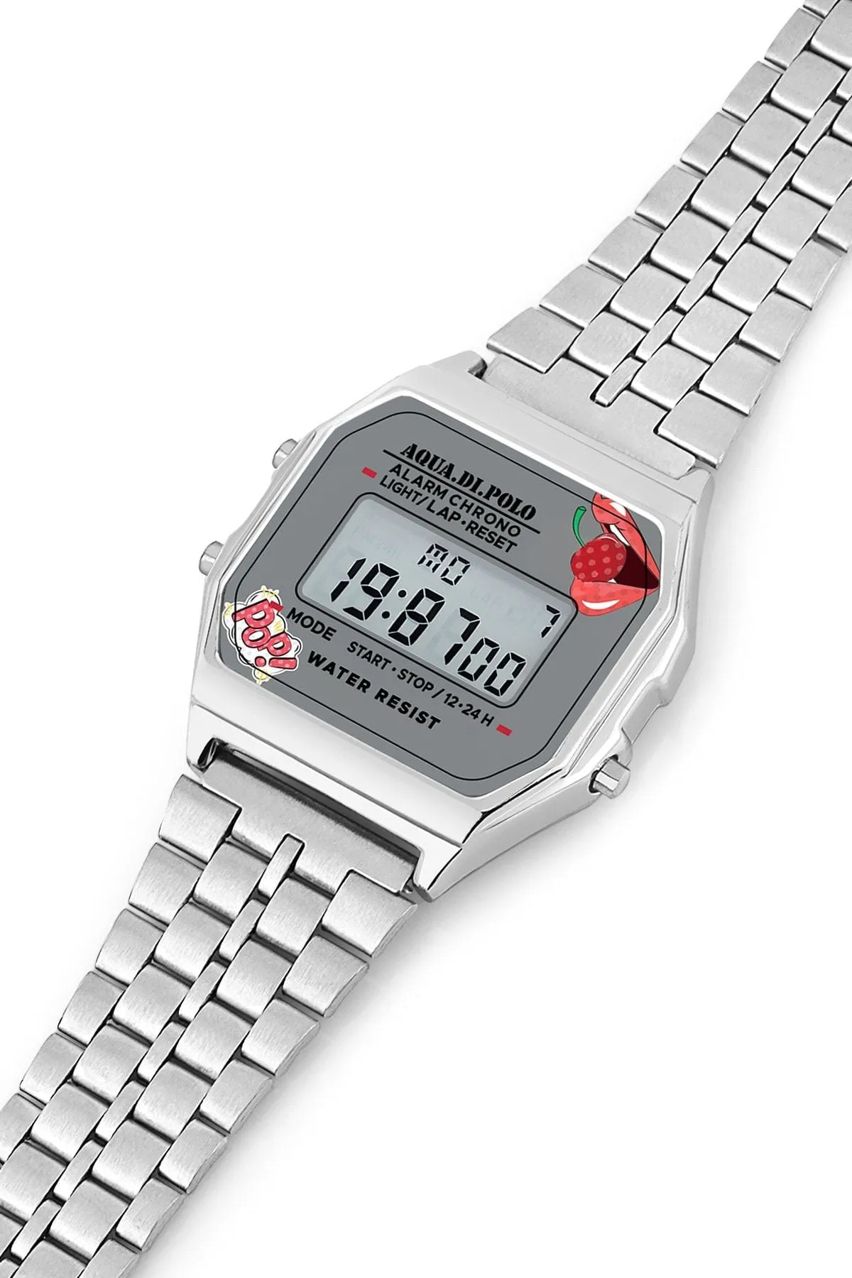 Aqua di Polo Kadın Gümüş Metal Kordonlu Pop Dijital Retro Saat