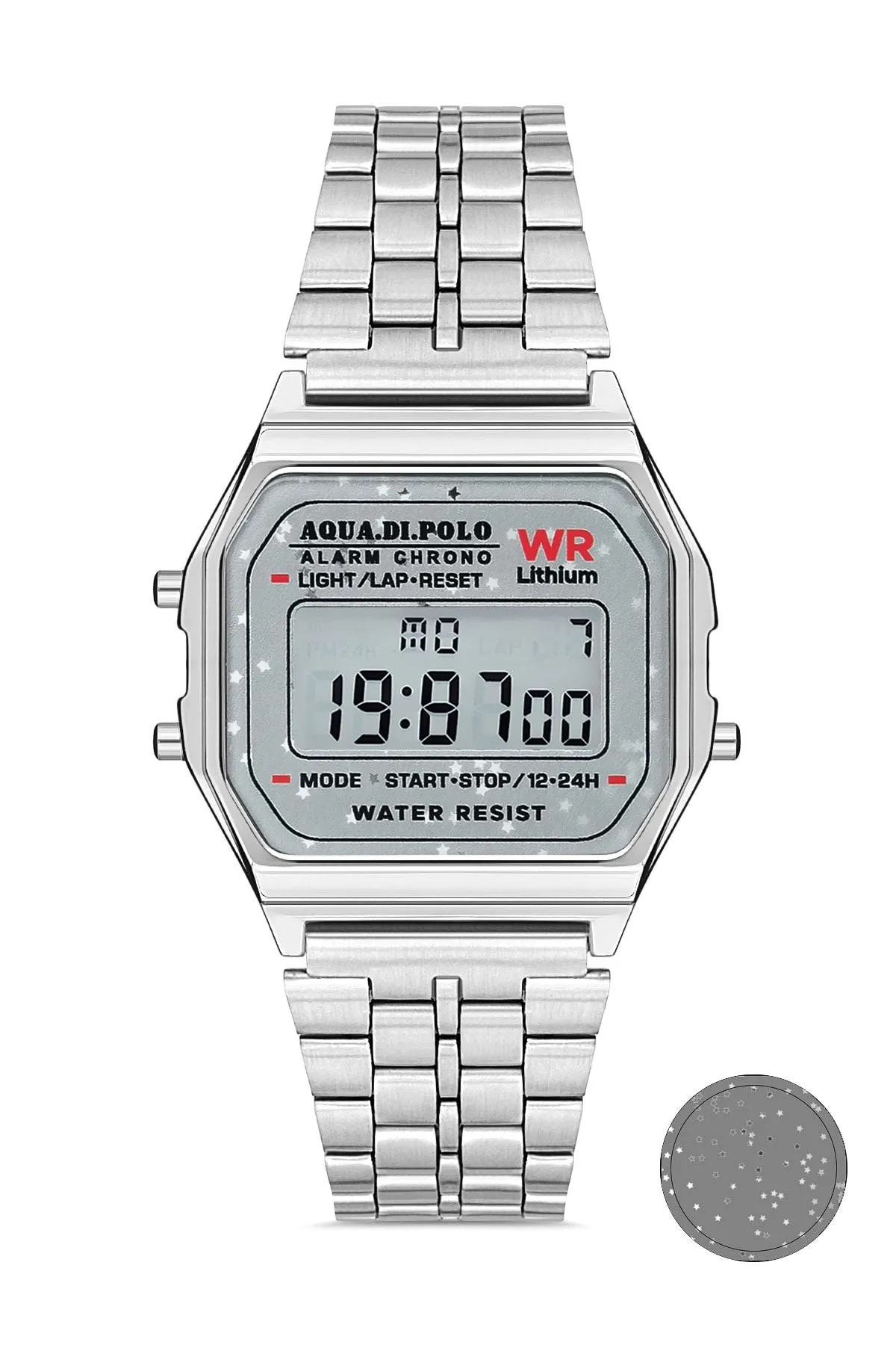 Aqua di Polo Kadın Gümüş Metal Kordonlu Yıldız Desenli Dijital Retro Saat