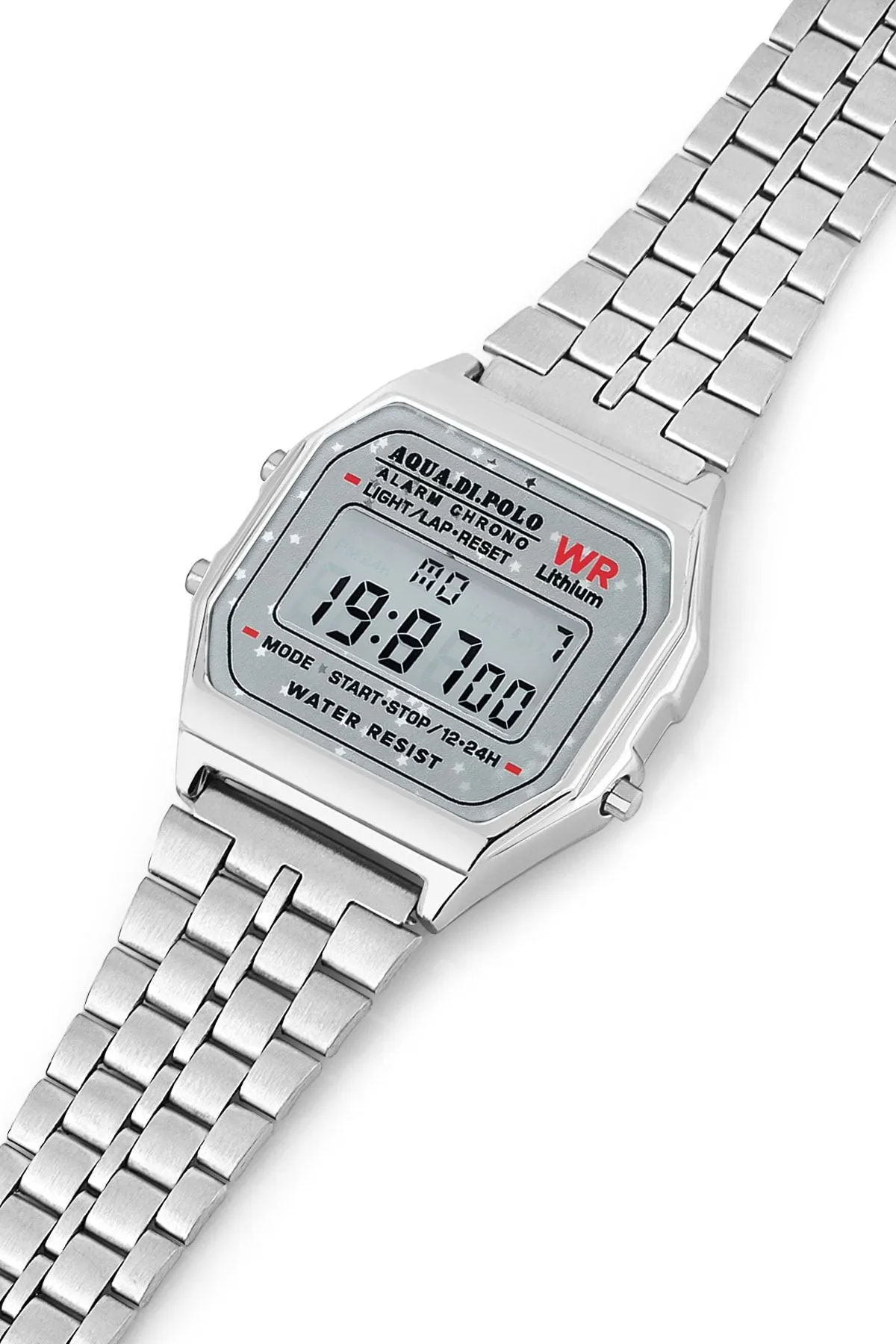 Aqua di Polo Kadın Gümüş Metal Kordonlu Yıldız Desenli Dijital Retro Saat
