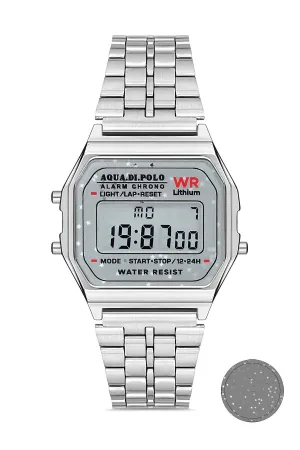 Aqua di Polo Kadın Gümüş Metal Kordonlu Yıldız Desenli Dijital Retro Saat