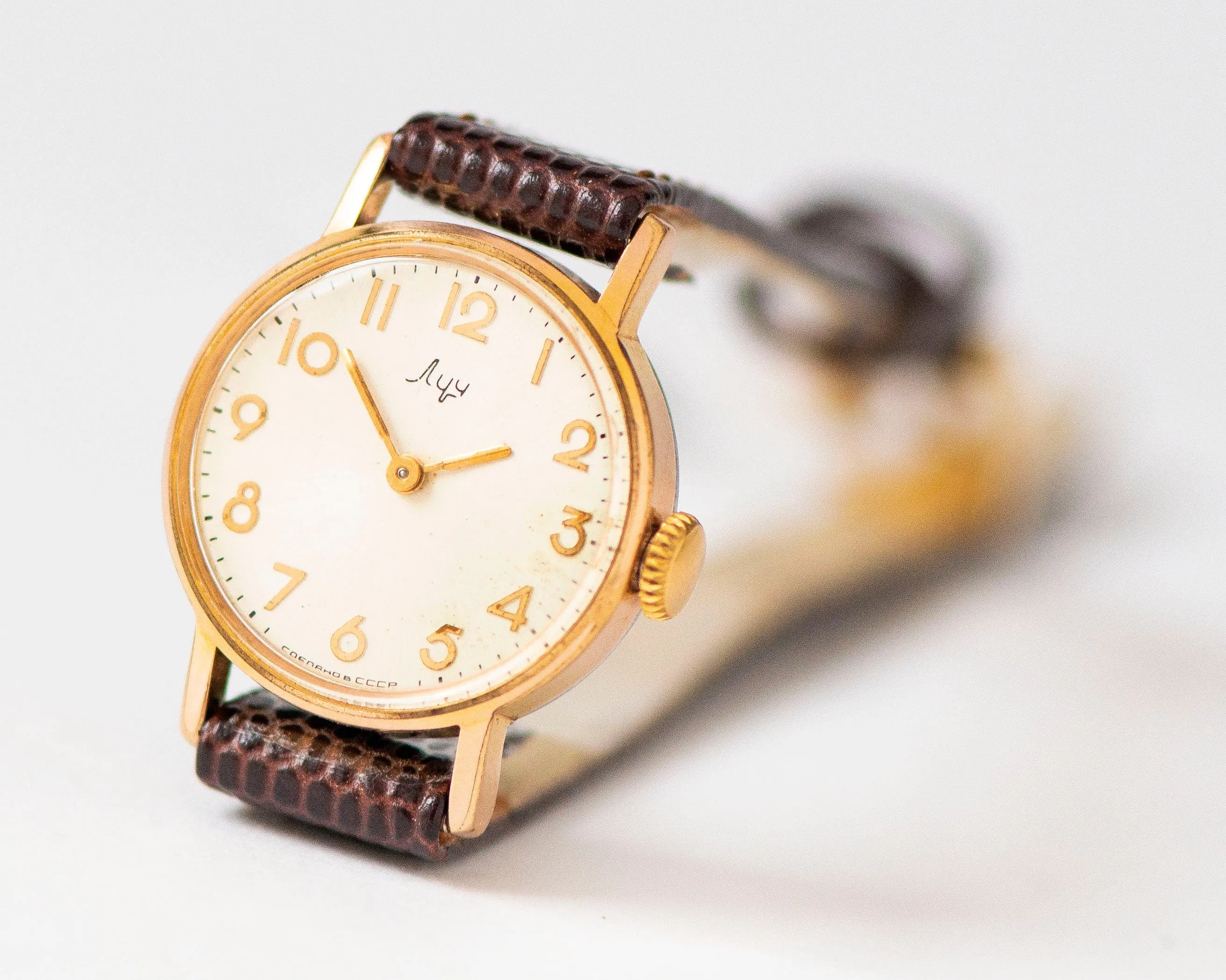 Arabic numerals dial watch for women gold plated Ray, delicate lady watch vintage, classic women wristwatch gift, new premium leather strap