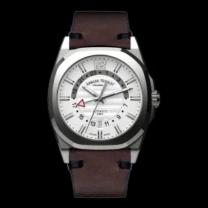 ARMAND NICOLET J09-3 MEN'S AUTOMATIC BROWN STRAP SILVER DIAL WATCH