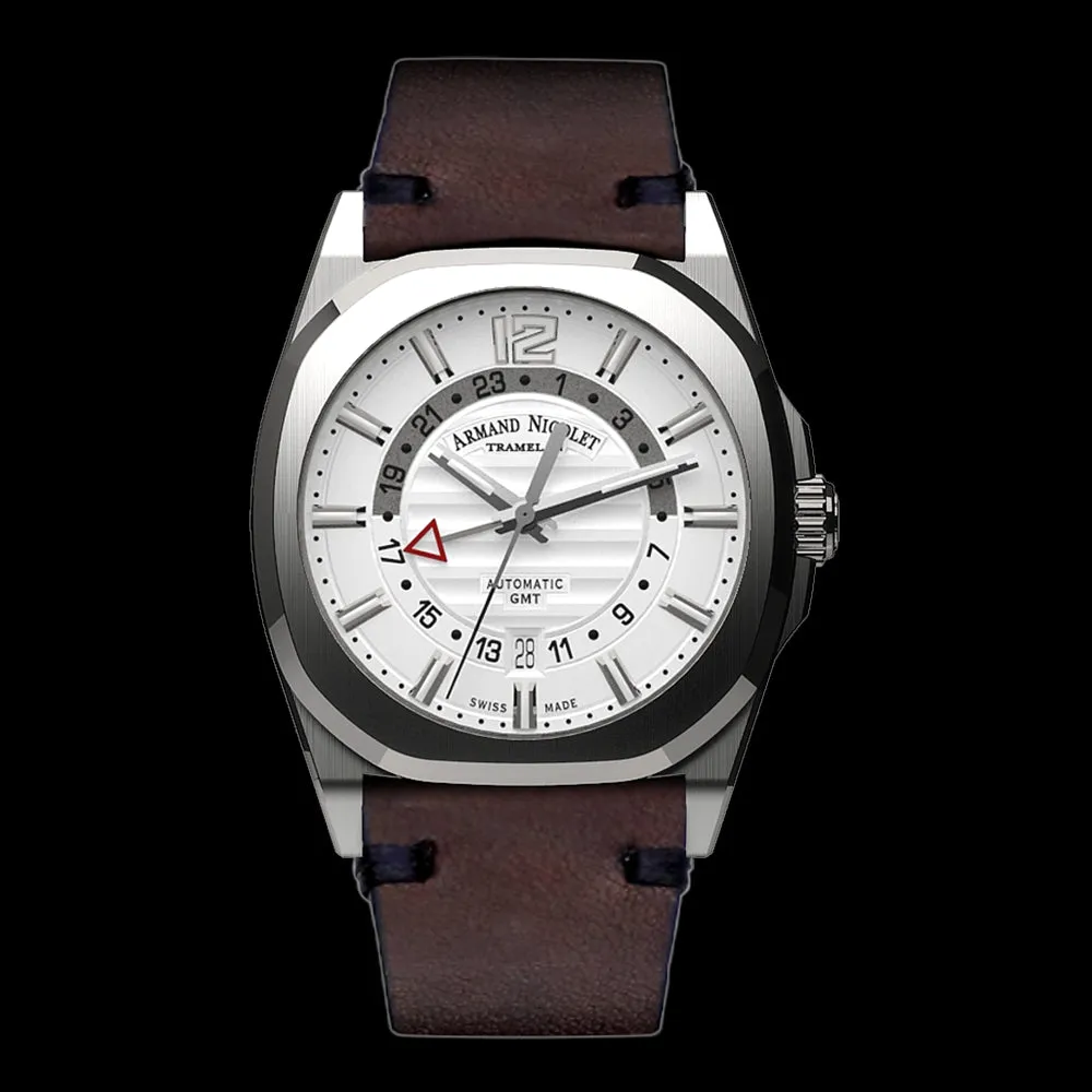ARMAND NICOLET J09-3 MEN'S AUTOMATIC BROWN STRAP SILVER DIAL WATCH