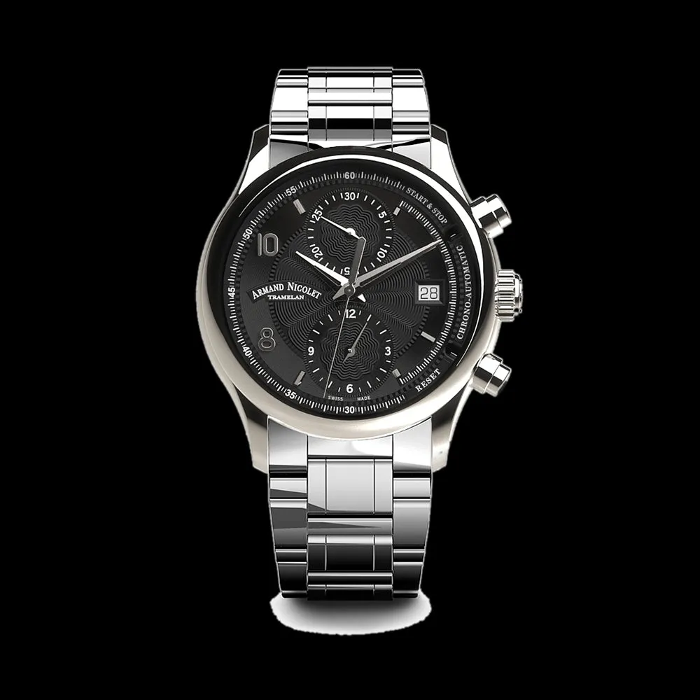 ARMAND NICOLET M02-4 MEN'S AUTOMATIC STEEL BRACELET BLACK DIAL WATCH