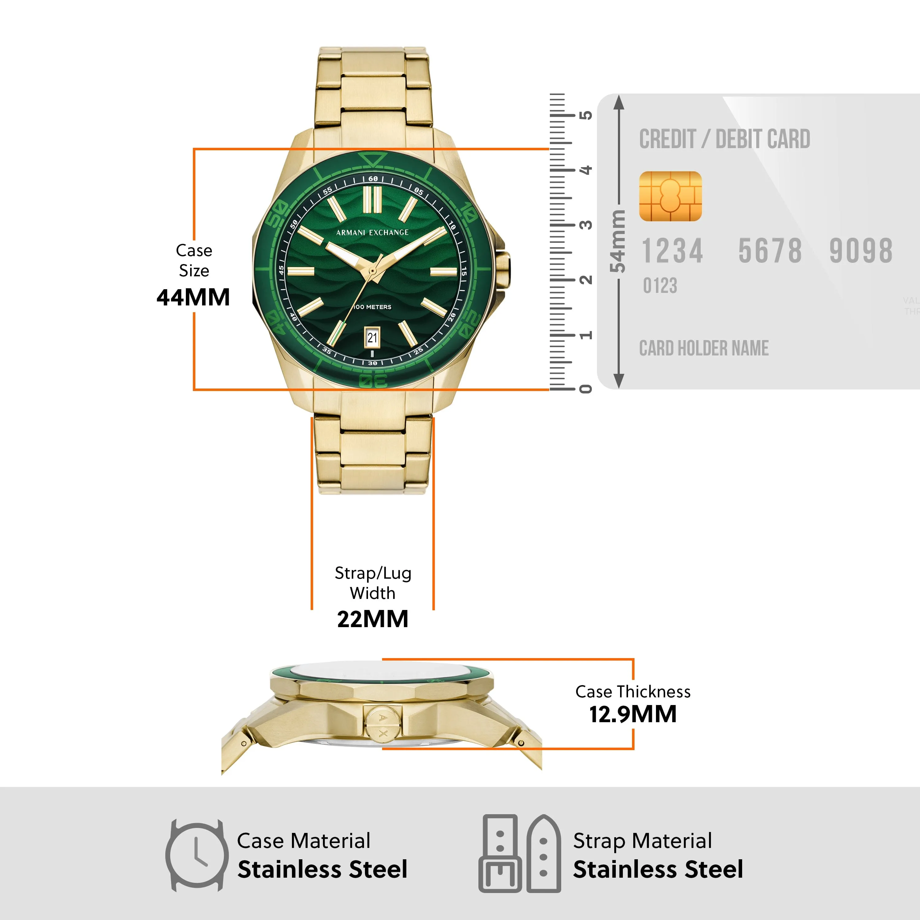 Armani Exchange Three-Hand Date Gold-Tone Stainless Steel Watch AX1951
