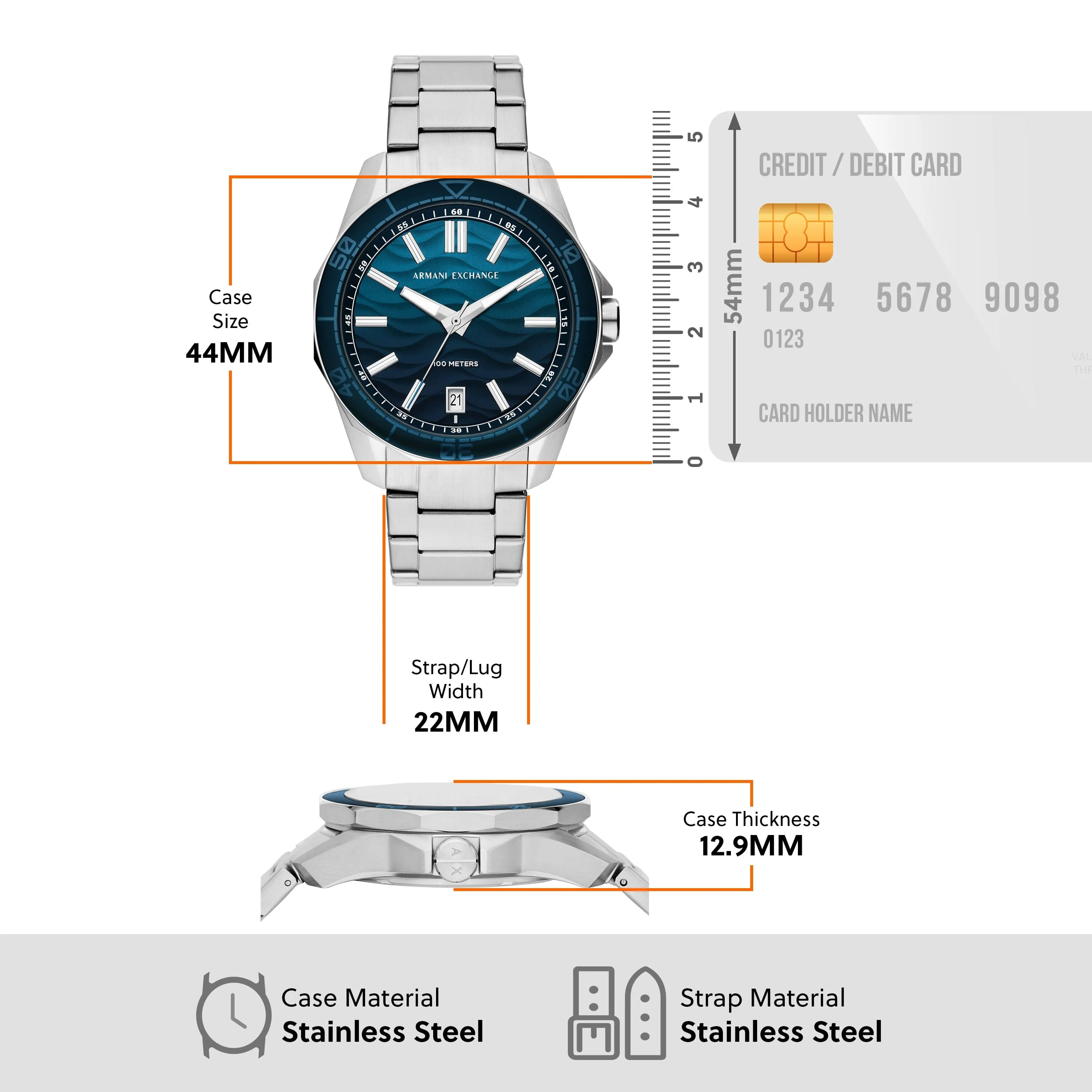 Armani Exchange Three-Hand Date Stainless Steel Watch AX1950