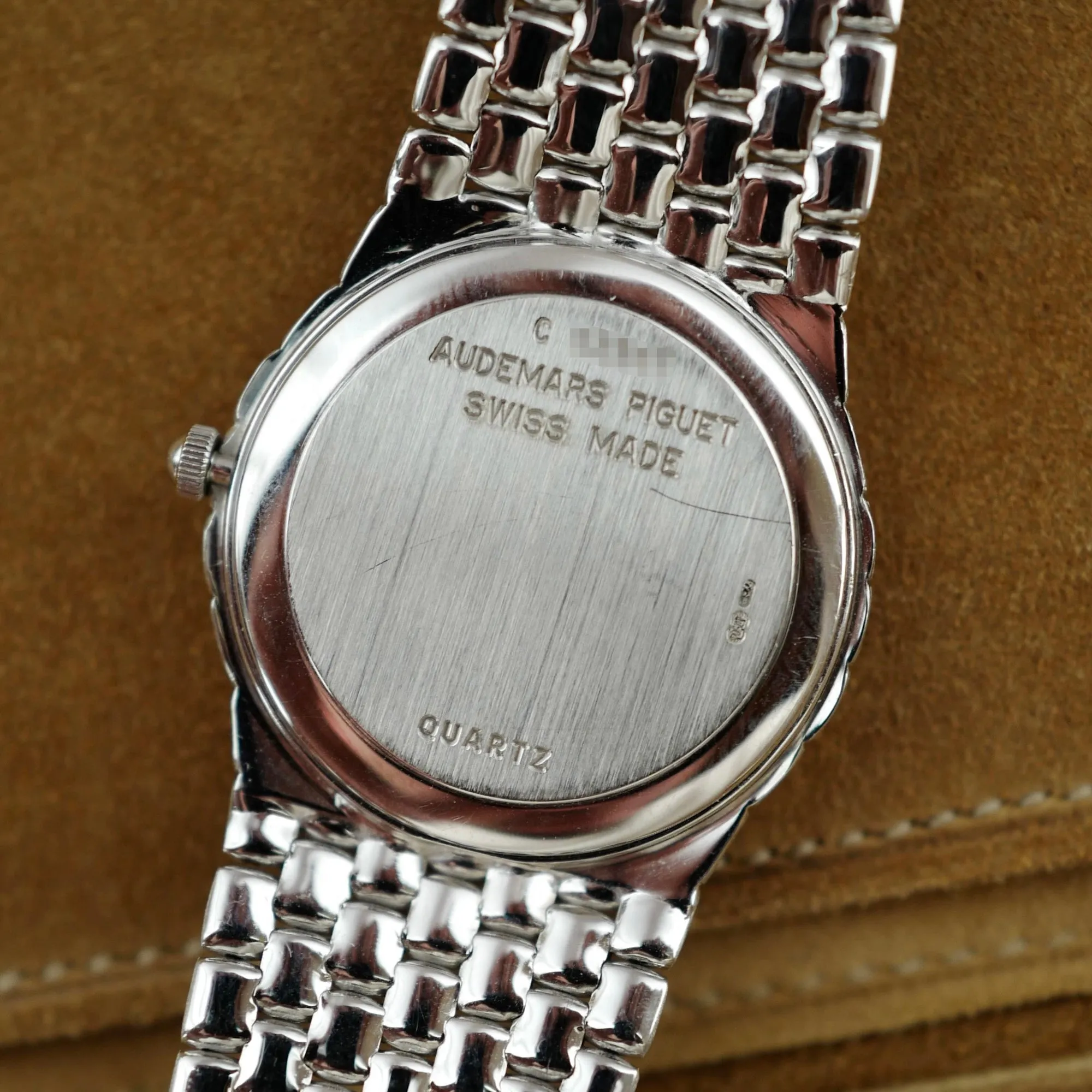 Audemars Piguet White Gold Round Watch with Beaded Bracelet and Pave Diamond and Sapphire Dial (New Arrival)
