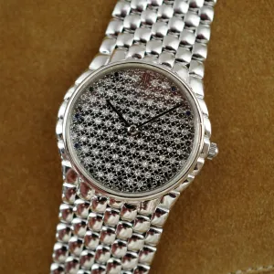 Audemars Piguet White Gold Round Watch with Beaded Bracelet and Pave Diamond and Sapphire Dial (New Arrival)