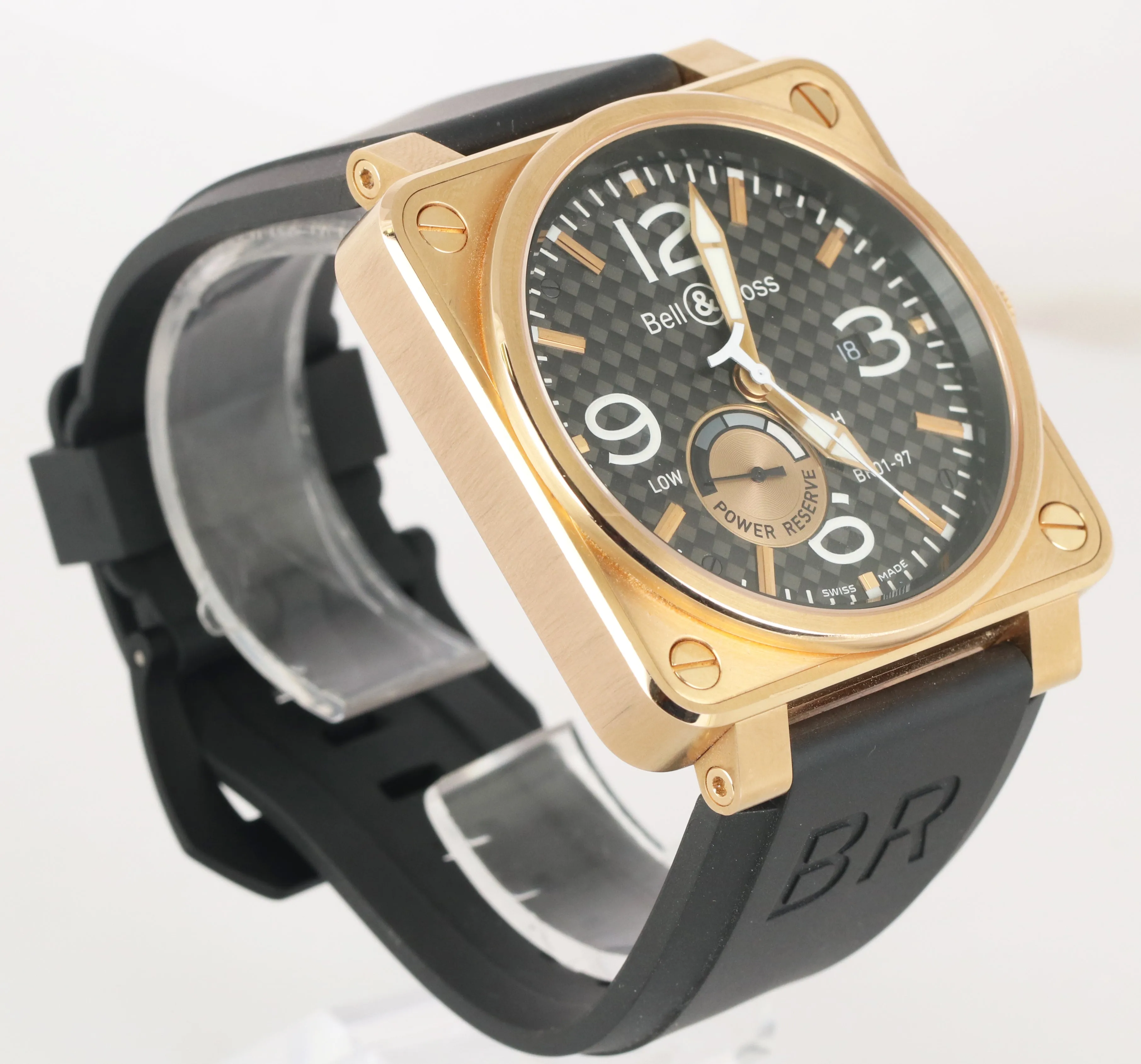 Bell & Ross Reserve De Marche BR 01-97-R 18K Rose Gold Black Carbon Fiber 46mm